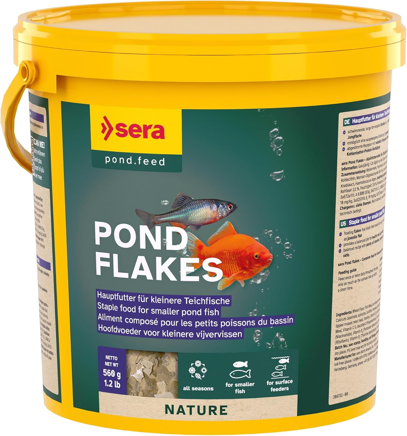 pond flakes 3,8 L 560 g | mangime galleggiante in scaglie per pesci da laghetto 3.800 ml | senza coloranti e conservanti