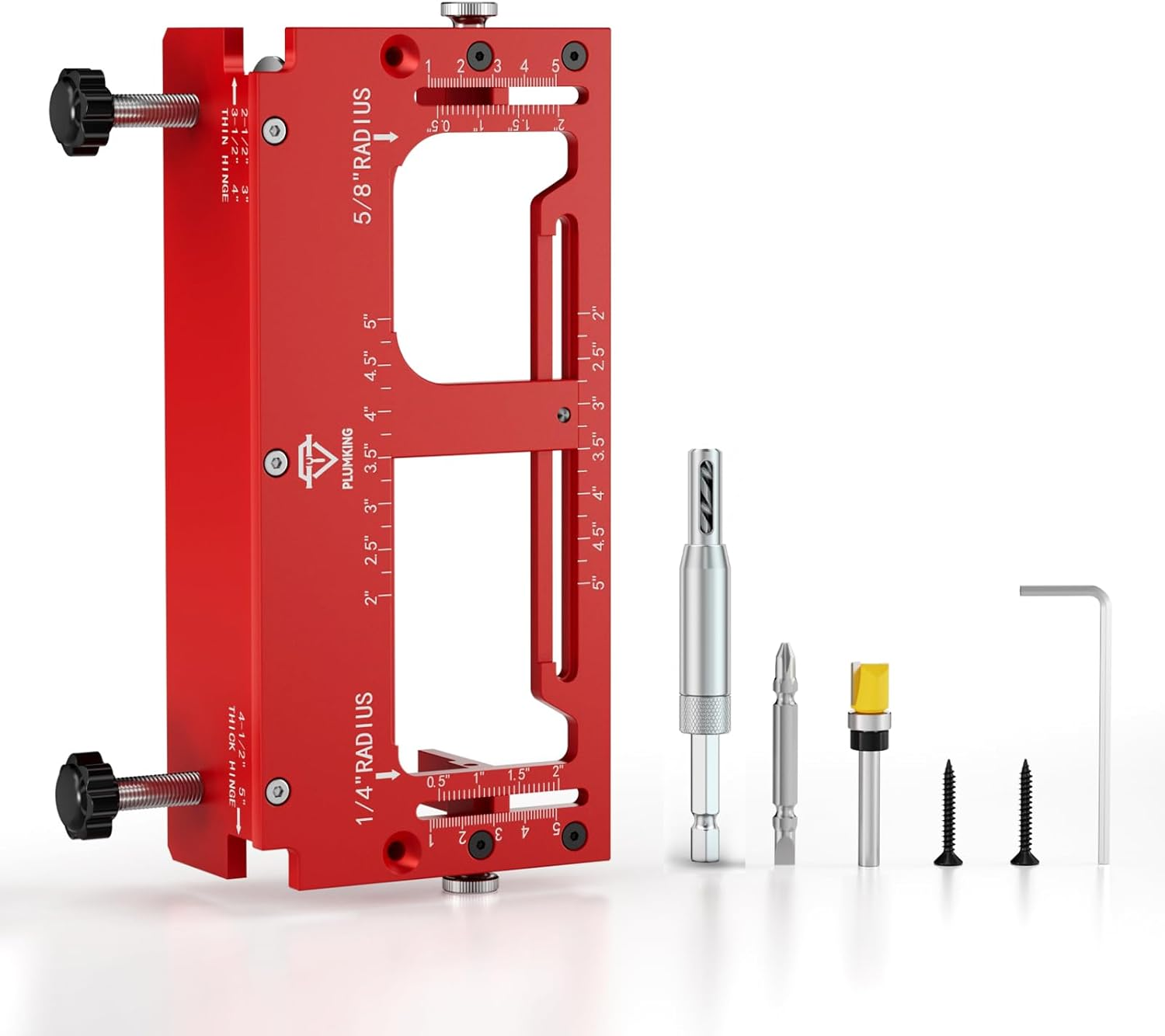 Door Hinge Jig for Door and Jamb/Frame, Adjustable Mortise Width | Aluminum Alloy, Door Hinge Template Kit for Router, Mortise Jig Fits 1/4" R, 5/8" R and Square Corner Hinges from 2" to 5"