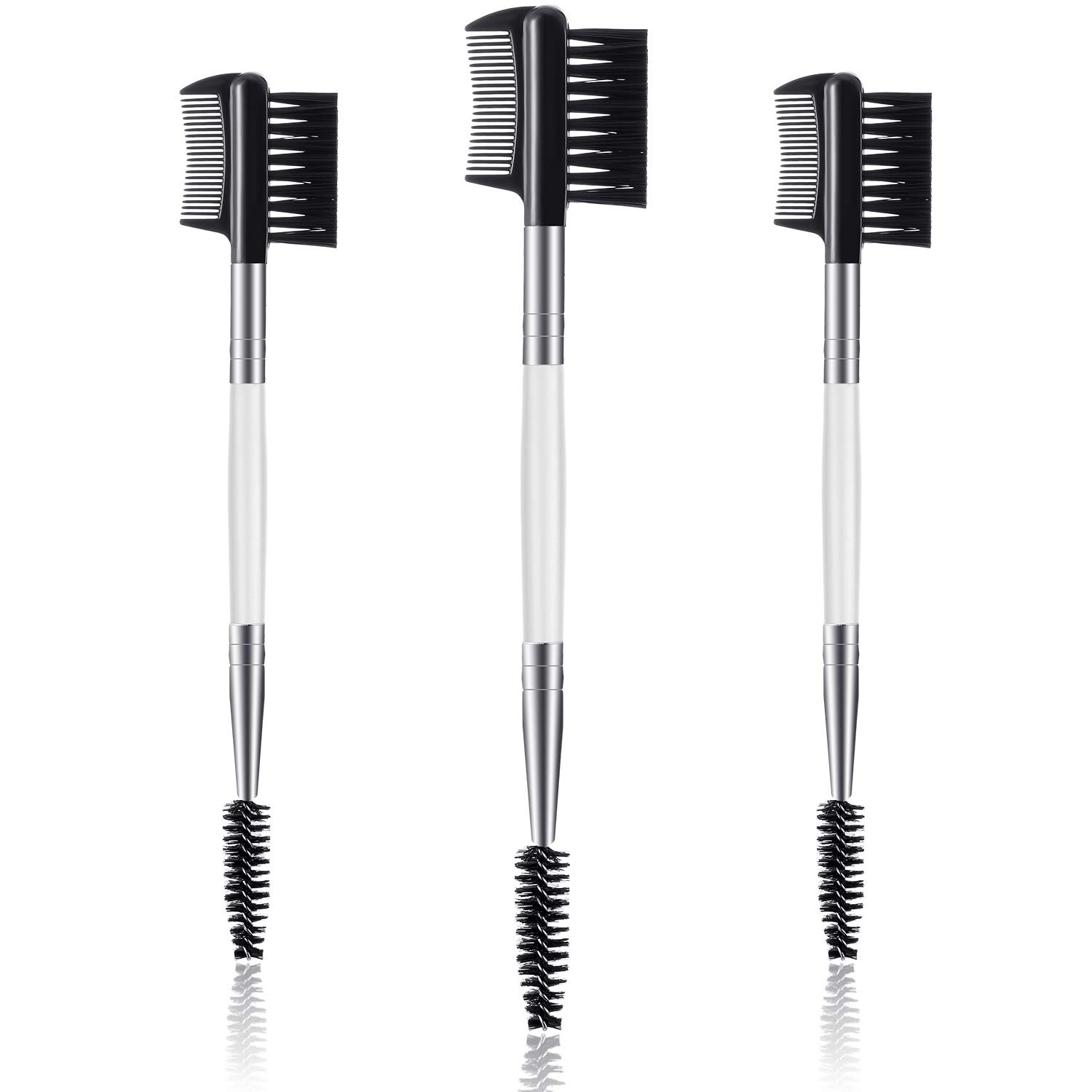3 Pcs Eyebrow Brush Eyelash Comb Separator 3 Head Eyelash Shaper and Eyebrow Brush Dual Comb Double Head Makeup Grooming Tool for Women Cosmetic Separating Shaping Brow(White)