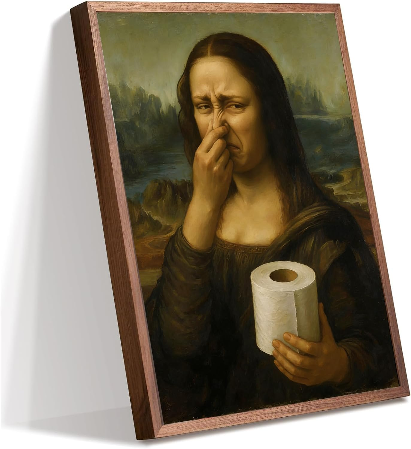 Funny Mona Lisa Bathroom Art Holding Her Nose, Mona Lisa Poster, Pinching Nose Wall Decor Celebrity Classical, Funny Bathroom Wall Art, Funny Bathroom Decor-Unframed 12X16In