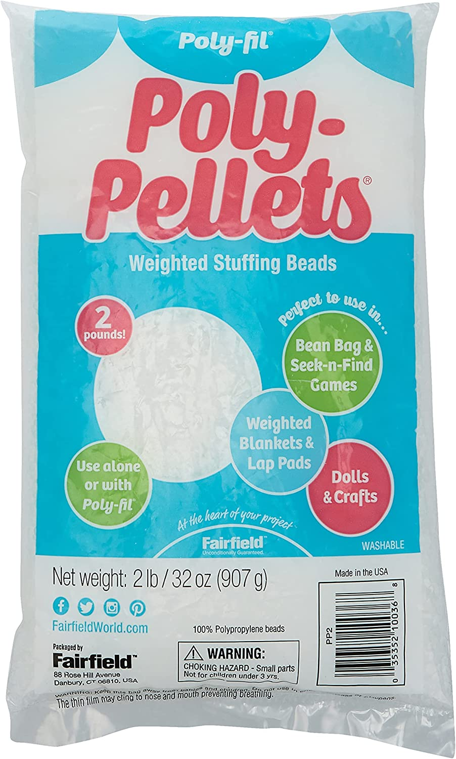 Fairfield PP2 Poly-Pellets Weighted Stuffing Beads | Polypropylene Smooth Oval Shape for Weighted Stuffed Animals Dolls Bean Bag Fillers Weighted Blankets Indoor Crafts