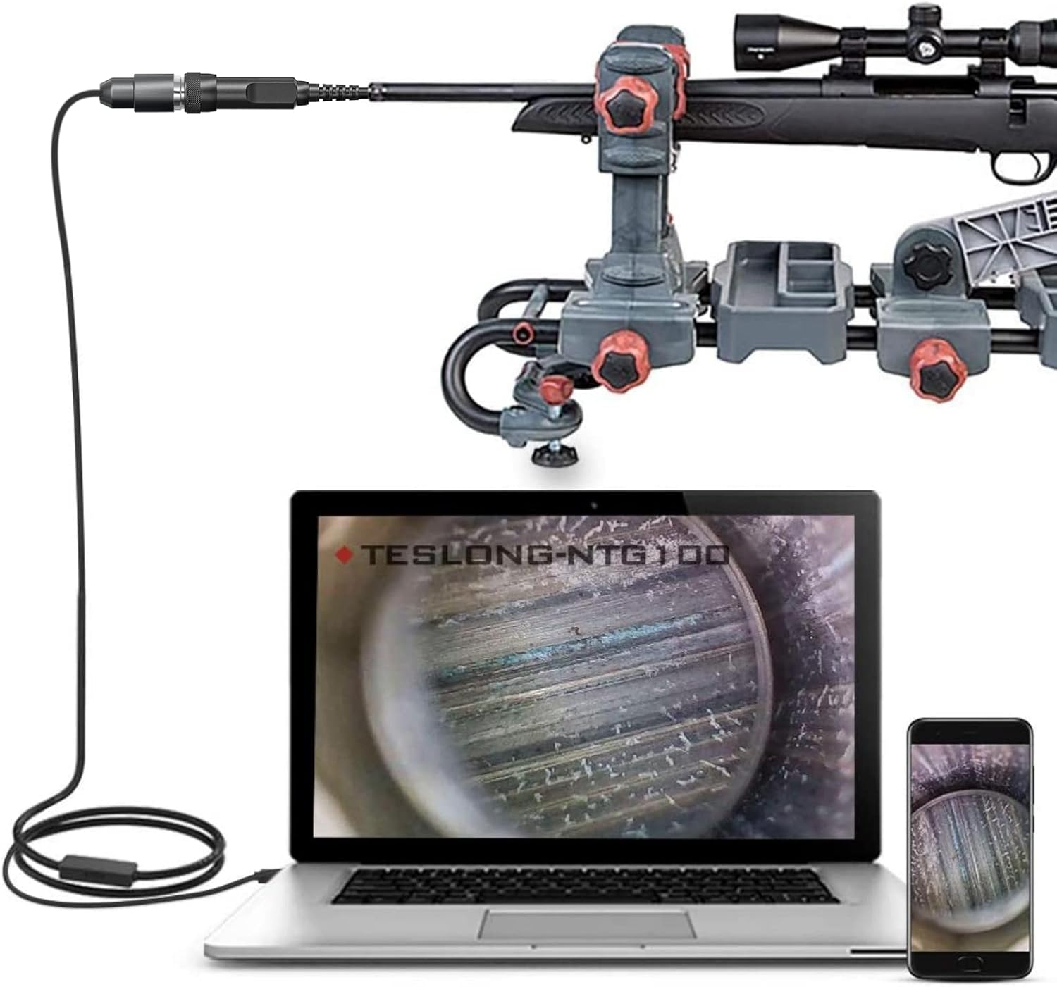 Barrel Inspection Tool W/3 Right-Angle Mirrors and Carrying Case(45Inch-Flexible)