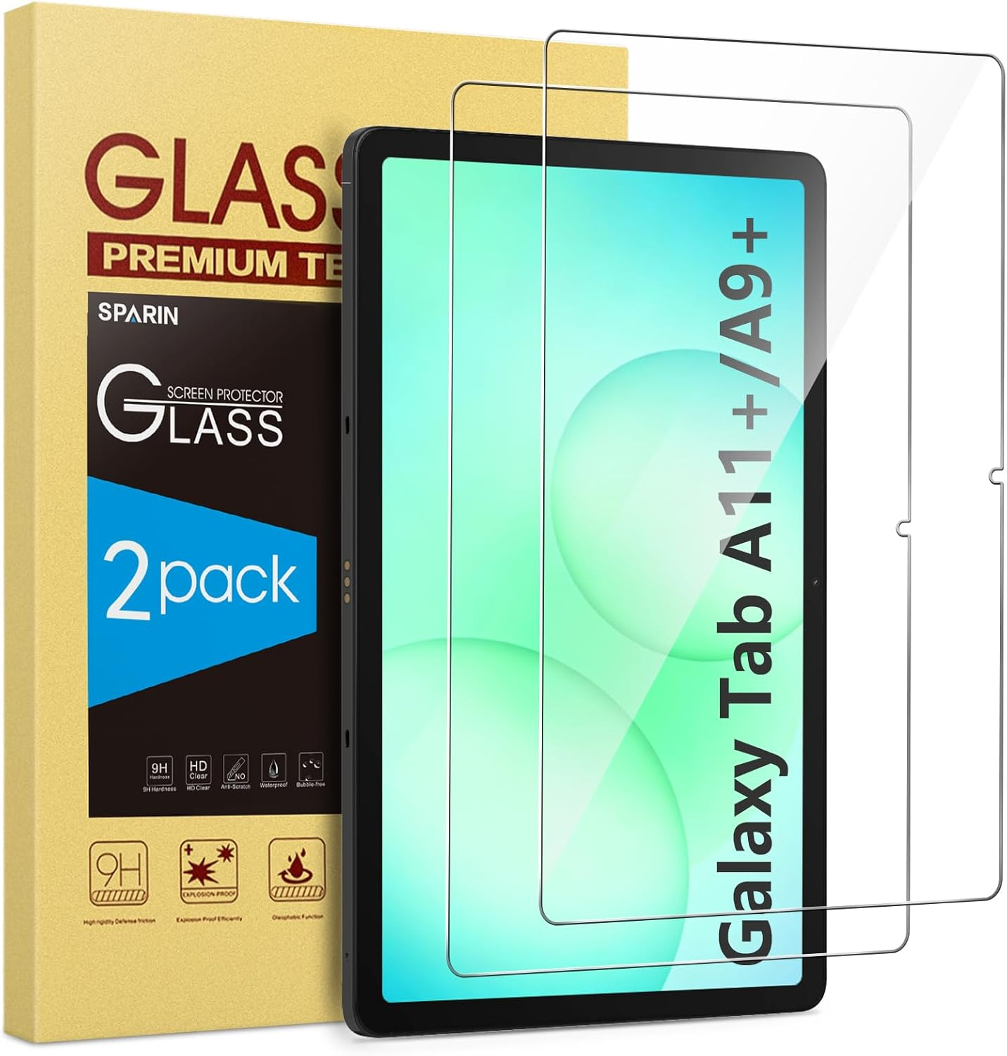 SPARIN 2 Pack Screen Protector for Samsung Galaxy Tab A11 Plus/A9 plus [11 Inch-2025/2023], Tempered Glass for Tablet A11+/A9+ (SM-X230/X235/236B/X210/X216/X218), Case Friendly, HD Clear