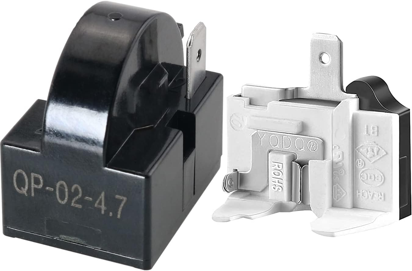 Refrigerator Starter Relay and Overload Protector Kit - QP2-4R7 4.7 Ohm 1 Pin PTC Relays and 6750C-0005P Protectors