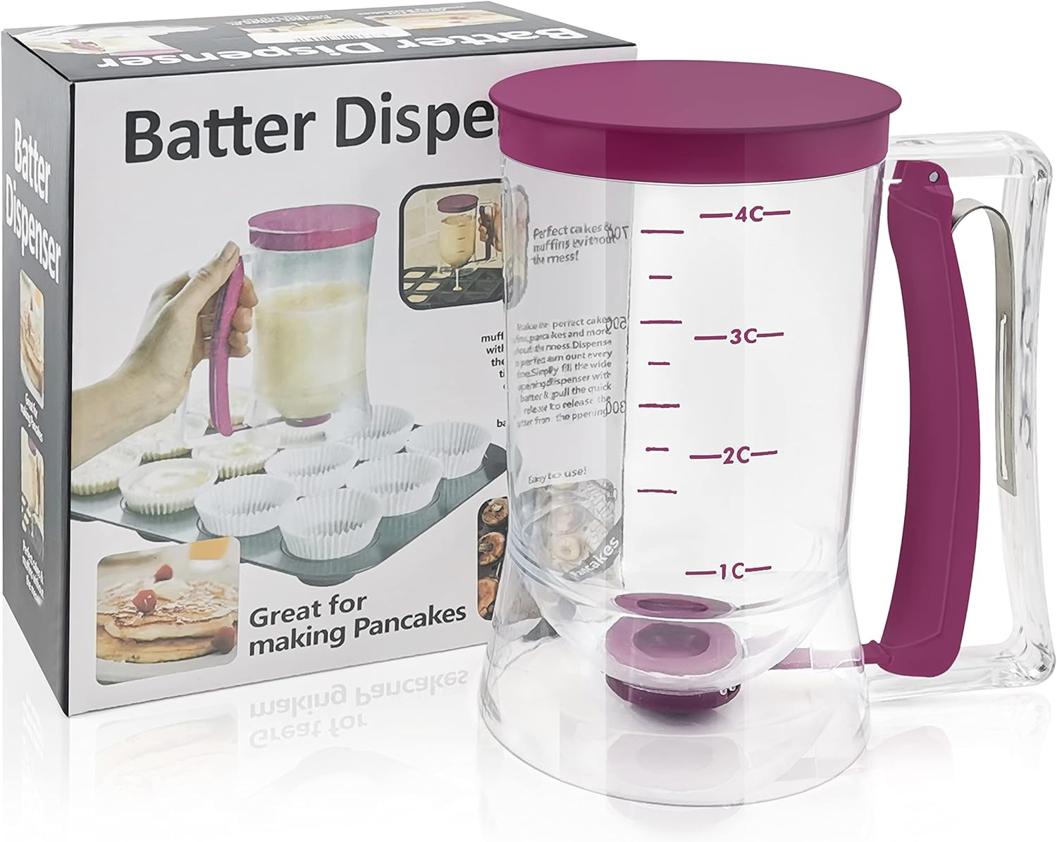 Pancake Cupcake Batter Dispenser, Batter Separator Bakeware Maker with Measuring Label, Perfect Baking Tool for Cupcakes, Waffles, Muffin Mix, or Any Baked Goods