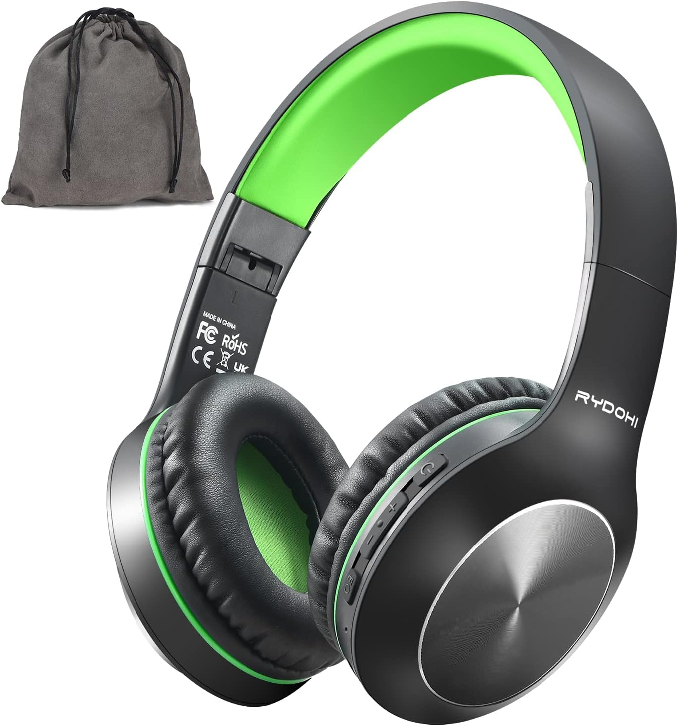 Bluetooth Headphones over Ear, 68H Playtime and 3 EQ Music Modes Wireless Headphones with Microphone/Deep Bass, Hifi Stereo Foldable Lightweight Headset for PC Home Travel Office (BLACK-GREEN)