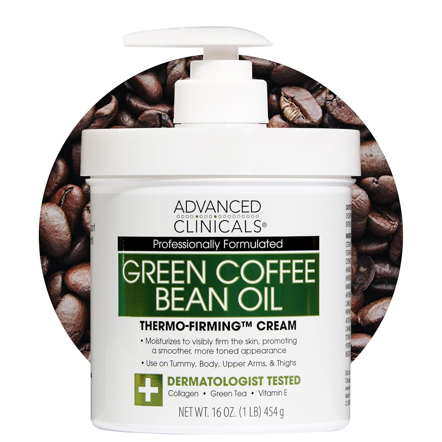 Green Coffee Bean Thermo - Firming Body Lotion | Caffeine Infused Collagen Cream Moisturizer & Body Cream for Women, Stomach, Legs, & to Improve Look of Textured Crepey Skin, 16 Oz