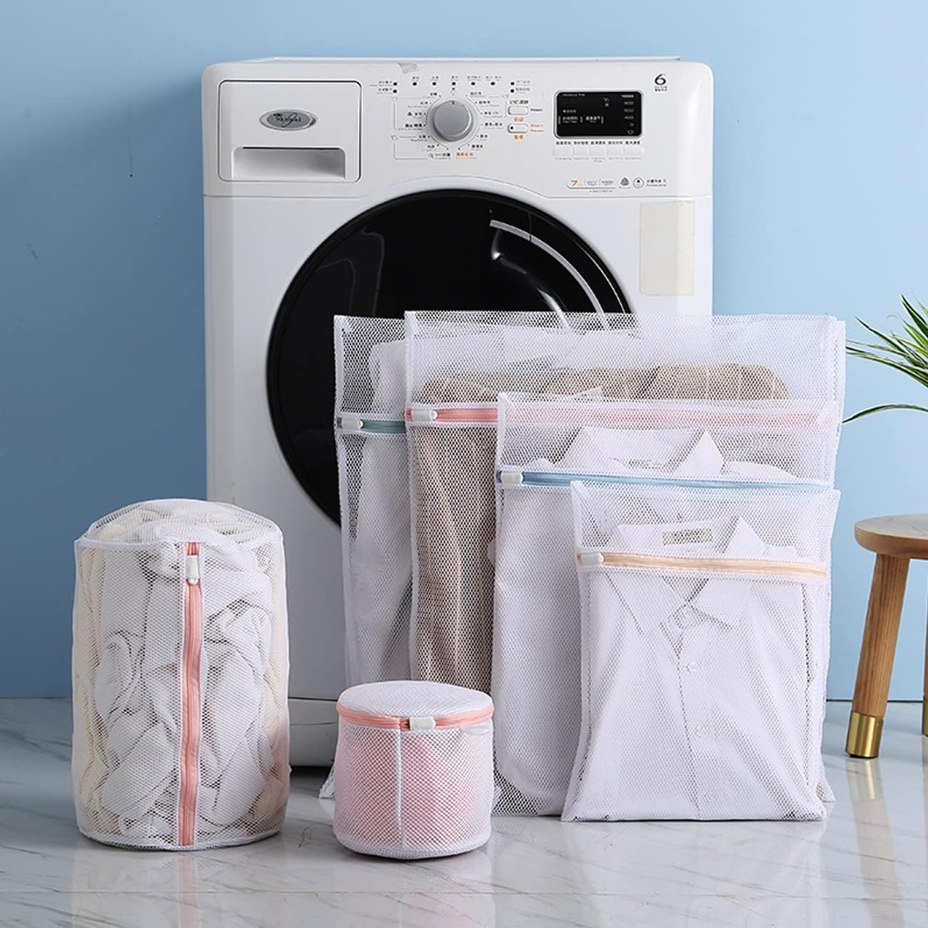 Laundry Bags Mesh Washing Bags Set,6 Pack for Delicates Clothes or Travel Storage, Coarse Net Wash Bag Bra Bag, Different Zipper Colors for Washing Machine(Different Zipper Colors)