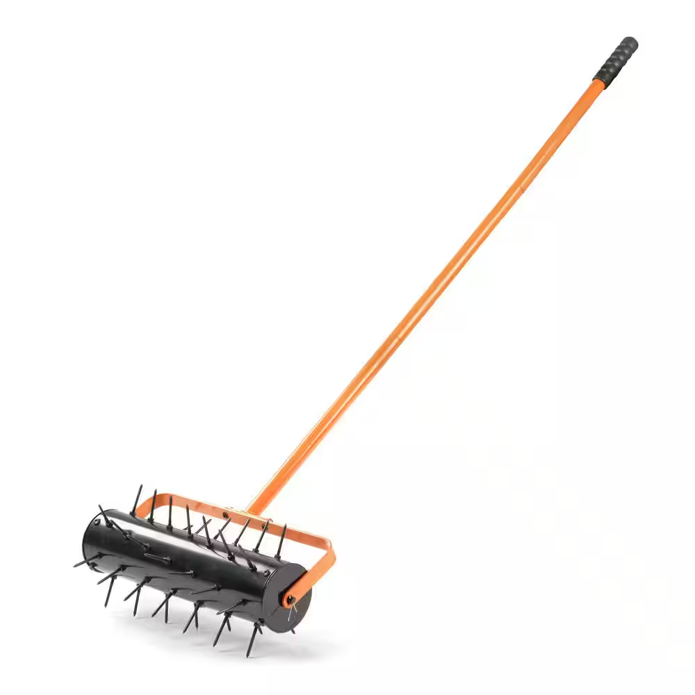 15.7 In. Manual 42-Tine Lawn Aerator Grass Aeration Tool Filled with Sand or Stone in Orange