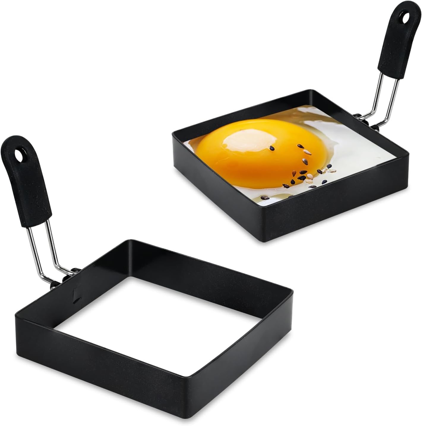 2-Pack 4'' Square Egg Rings Set with Silicone Handle, Stainless Steel Egg Cooking Rings,Nonstick,For Frying Eggs and English Muffins Pancake, Egg Mold Shaper for Breakfast