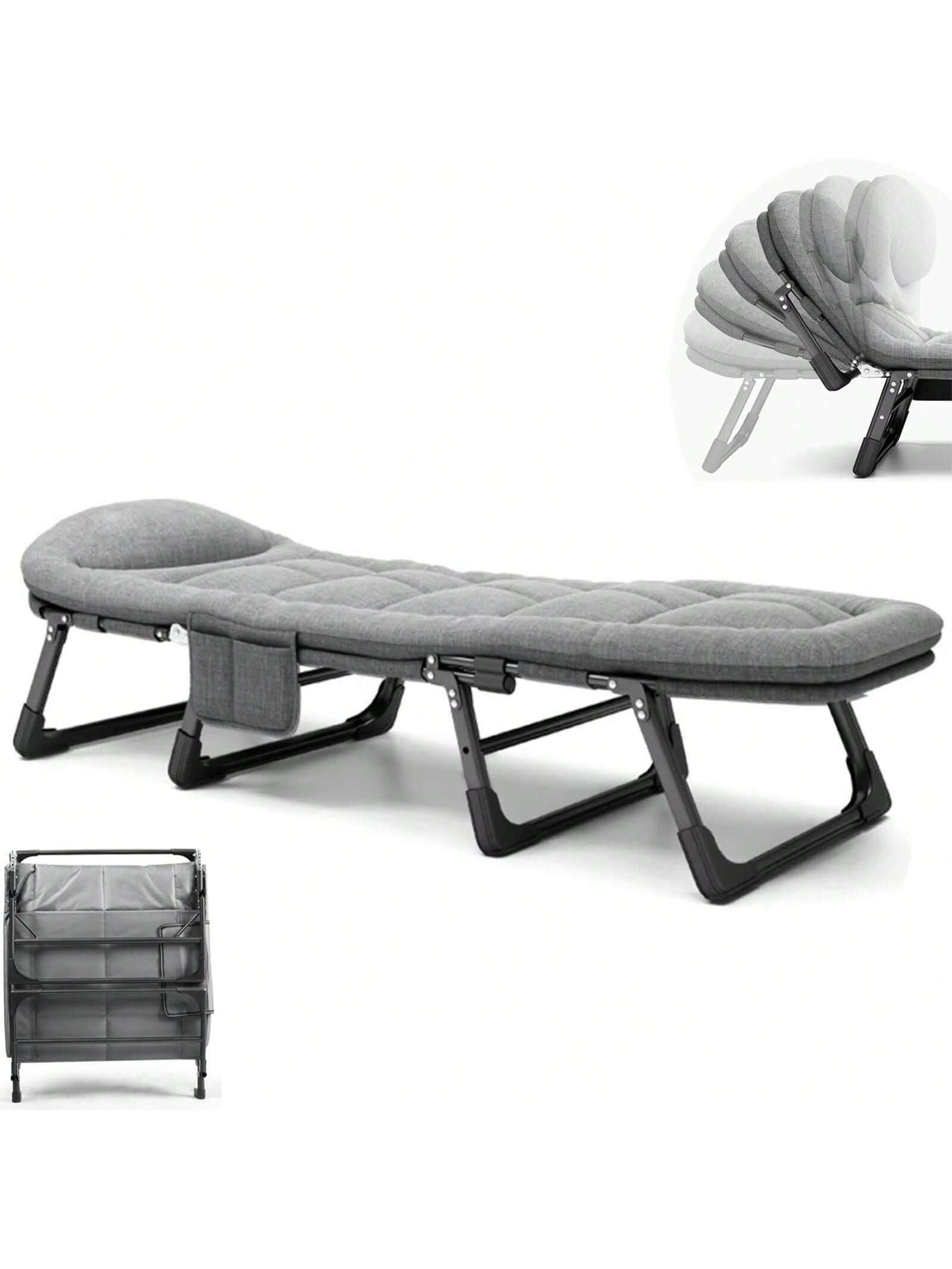 [6-Speed Adjustable Sleeping Bed] 6-Speed Adjustable Sleeping Bed, Folding Camping Bed, Portable Folding Bed, Comfortable Mattress and Pillow, Breathable Fabric, Thick Steel Frame, Free Blanket and Eye Mask, Nap Nap Bed, Single Companion Bed, Suitable for Outdoor Office Home Use.