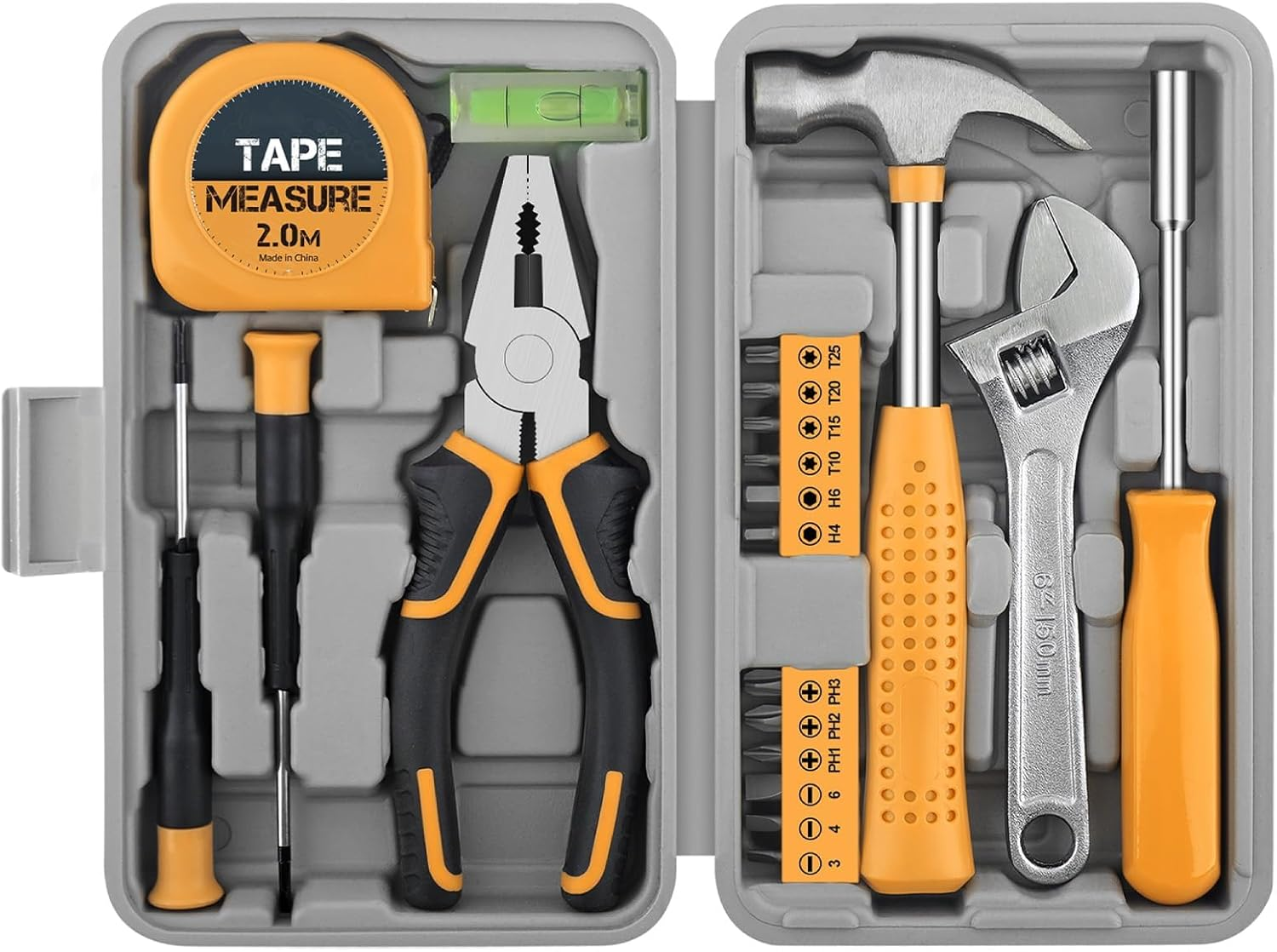 20 Pcs Home Tool Set, Basics Household Tool Kit with Small Mini Carrying Box for Men and Women DIY (Yellow)