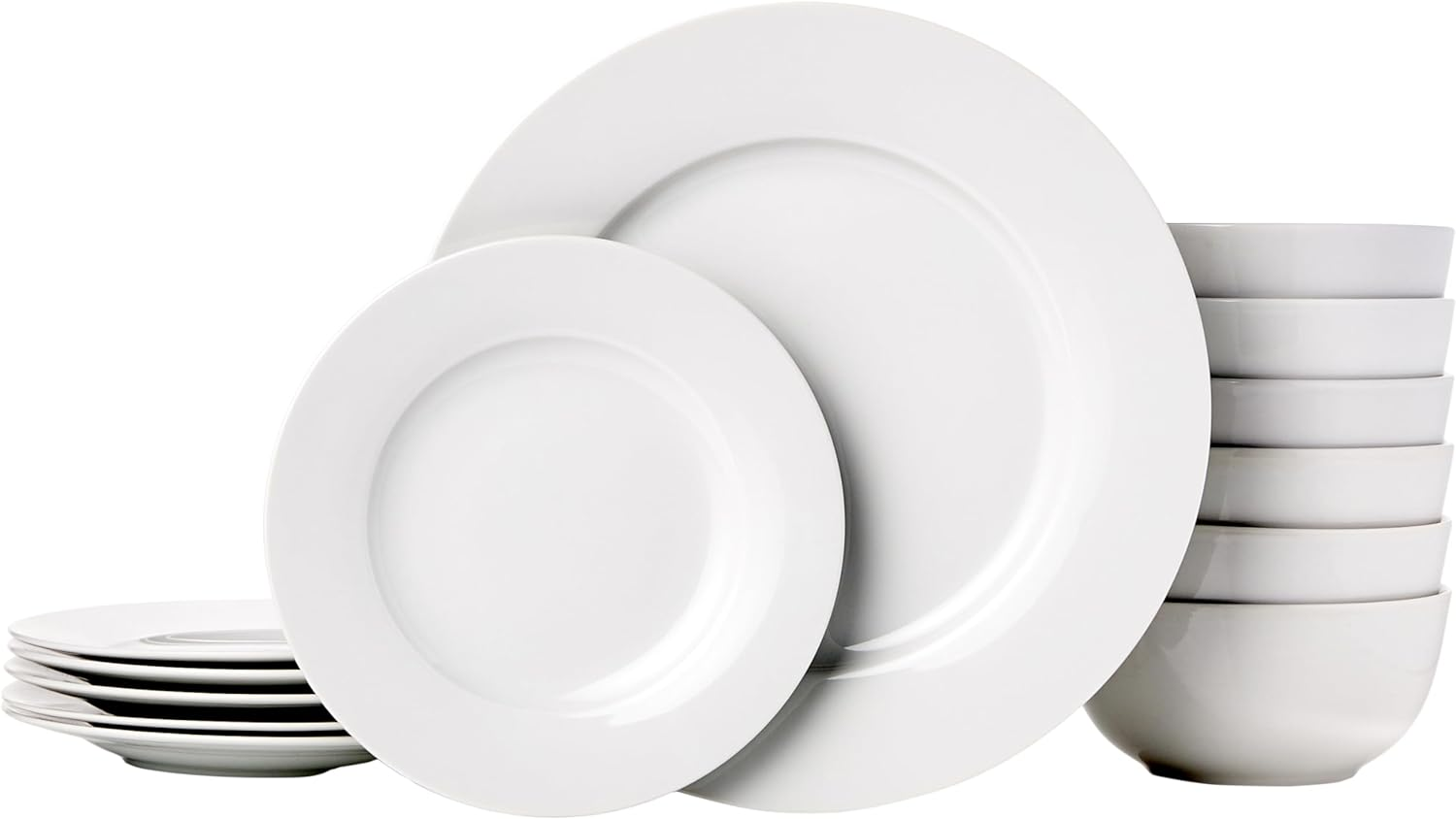 Kitchen Dinnerware Set, Microwave and Dishwasher Safe, Plates, Bowls, Service for 6, 18-Piece, White