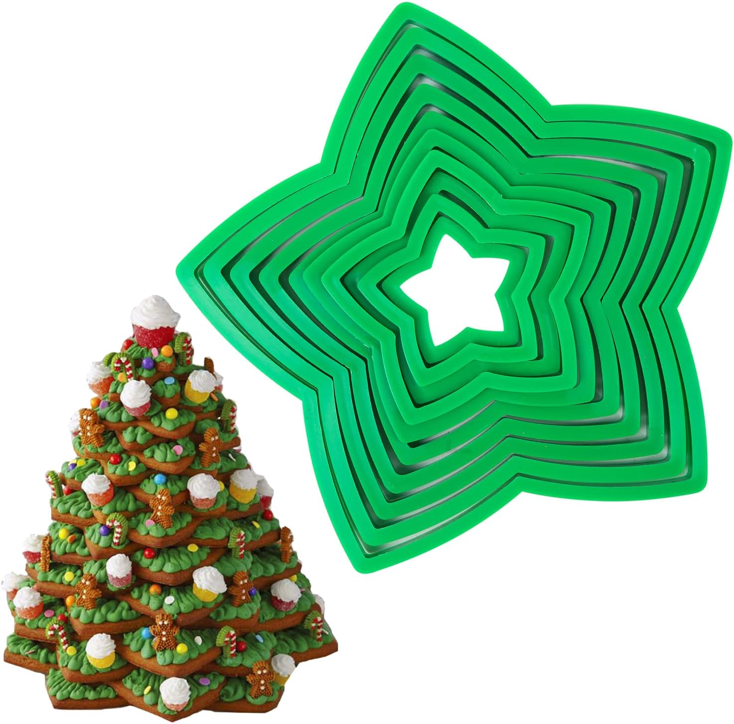 10Pcs 3D Christmas Tree Cookie Cutter Set-Star Cookie Cutters XMAS Decoration Fondant Donut Cookie Cutters Kit for Christmas Tree Gift Cookie Tower