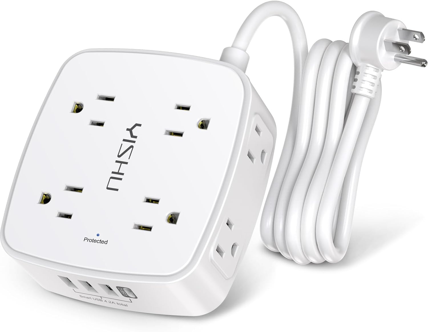 6 Ft Surge Protector Power Strip - 8 Widely Outlets with 4 USB Ports, 3 Side Out