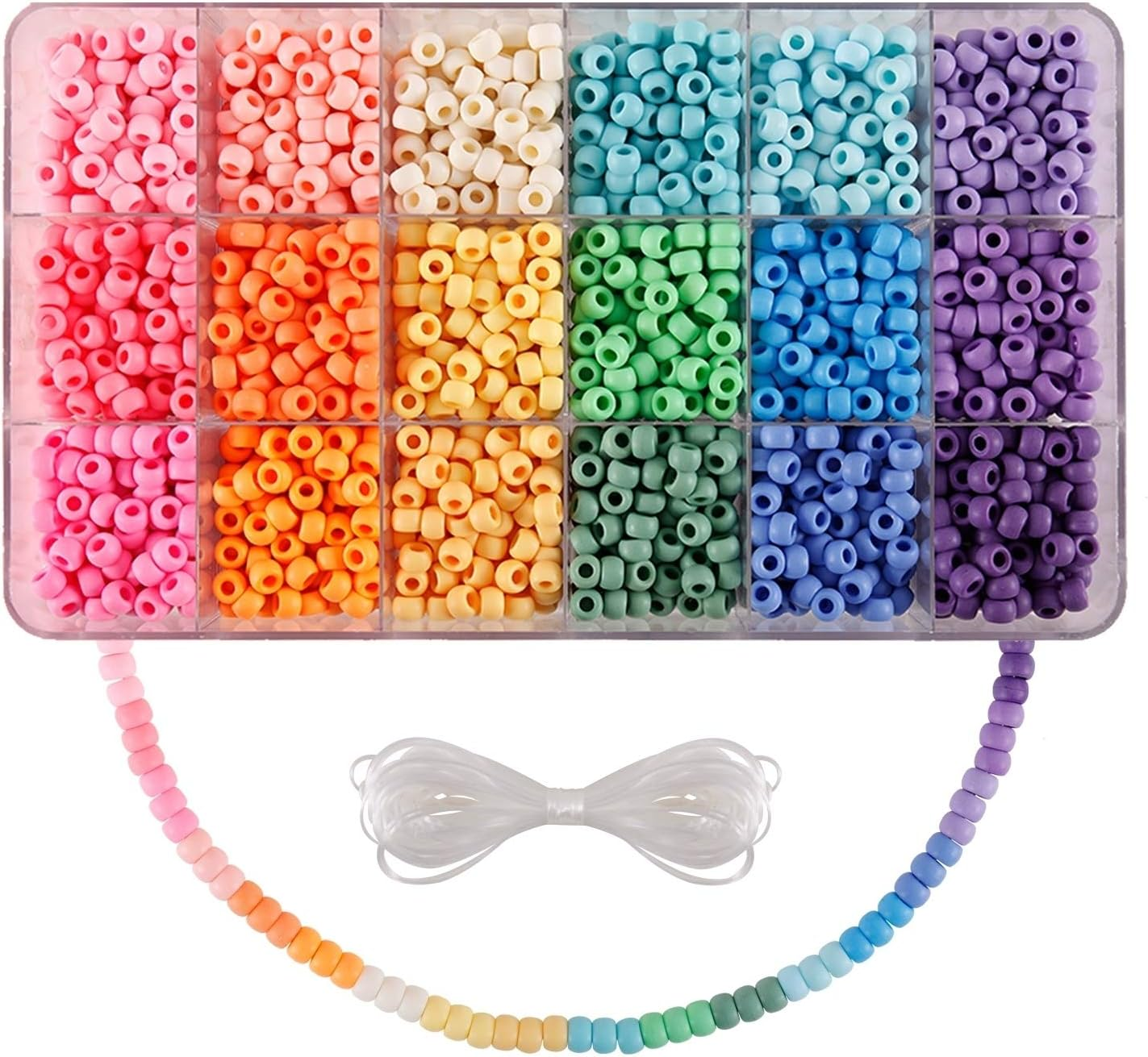 2600+pcs Pony Beads Kit, 18 Color Rainbow Kandi Beads Set, Multicolor Matte Plastic Jewelry Making Kit for DIY Craft Friendship Bracelet Necklace Key Chain