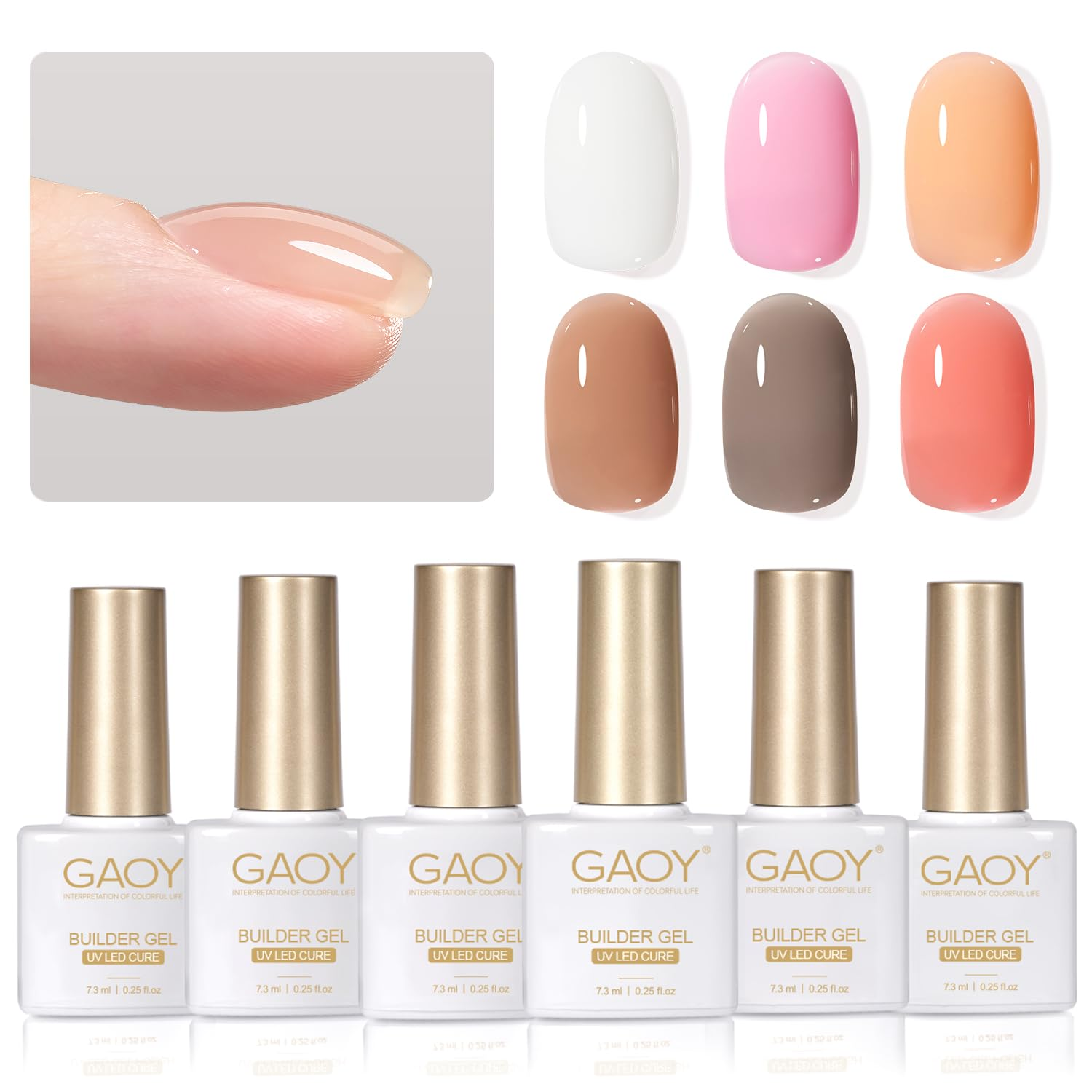 6 Colors Builder Gel Set for Nails, Milky White Pink Nude Jelly Nail Strengthener, Soak off Extension Hard Gel, Vivid Nude 6Pcs Vivid Nude