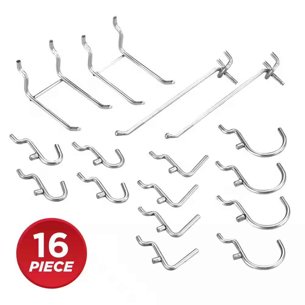 (16-Piece) 1/4 In. Metal Pegboard Hook Assortment Kit