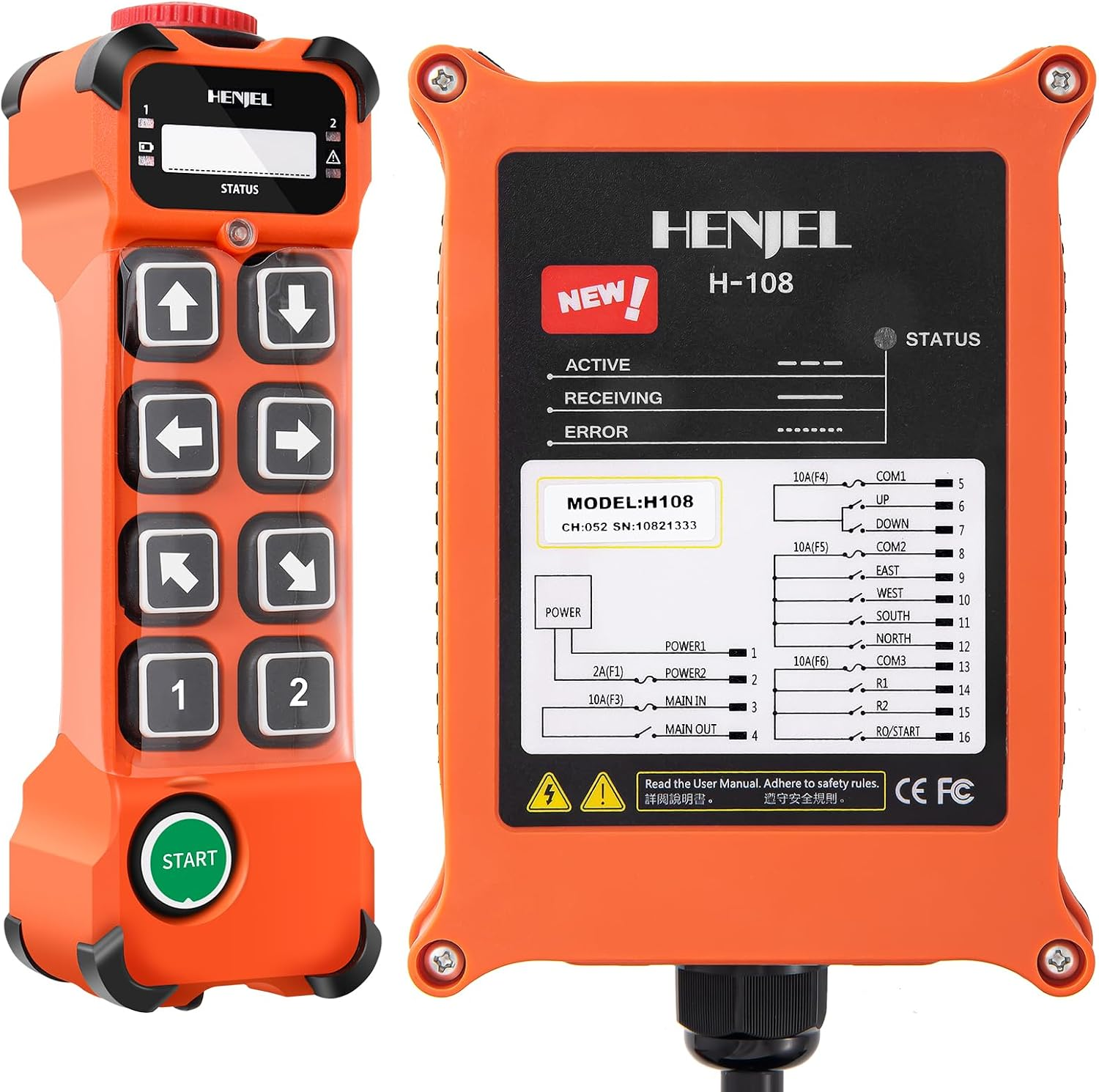 8 Button Channel 12V 24V Wireless Crane Radio Remote Control Industrial | Electric Chain Hoist Overhead Bridge Travelling Crane Controller Transmitter and Receiver W/E-Stop Push Button