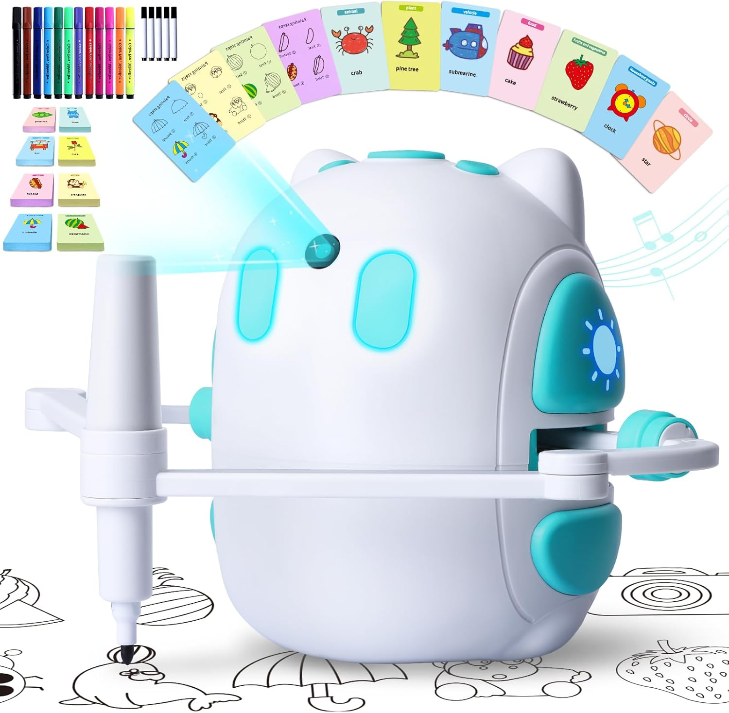 Drawing Robot for Kids 150 Educational Cards Smart Drawing Robot Voice Interactive Partner Montessori Painting Toy for Boys & Girls Ages 3-8 Perfect for Birthdays Christmas and Learning Fun