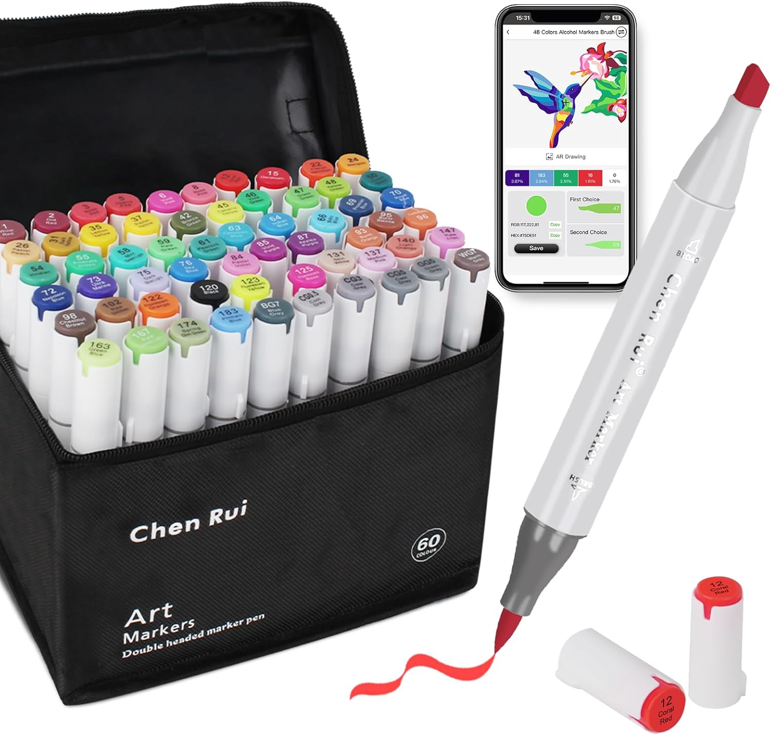 168 Colors Alcohol Brush Markers with Free App,Dual Brush & Chisel Tips Blend... - Picture 9 of 17