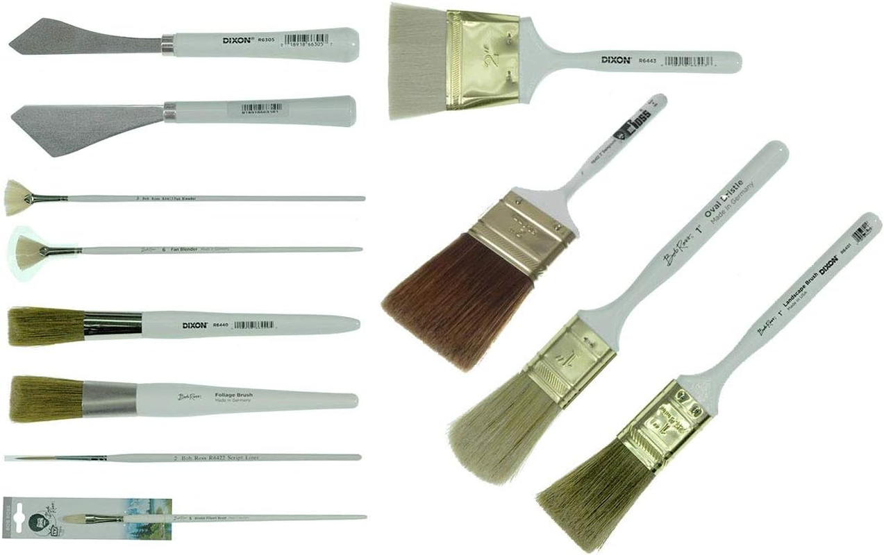 Bob Ross - Landscape Brush Set, Oil Based Painting Tools, 12 Pieces