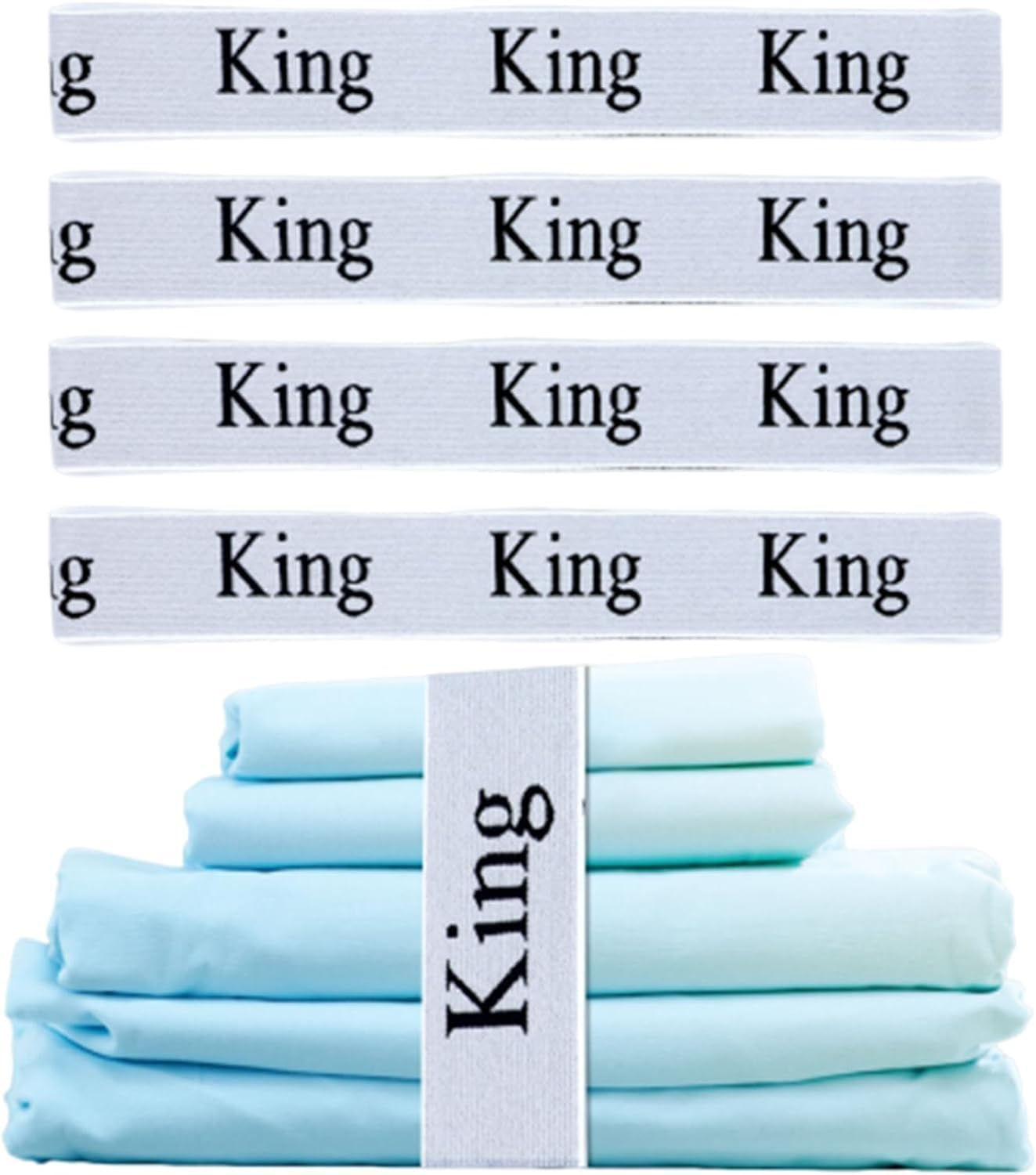 Bed Sheet Organizer Bands,4 Pcs Bed Sheet Organizers and Storage Label Bands Sheets Organizer for Linen Closet Elastic Sheet Keeper Bands Straps Bedding Bands(King)