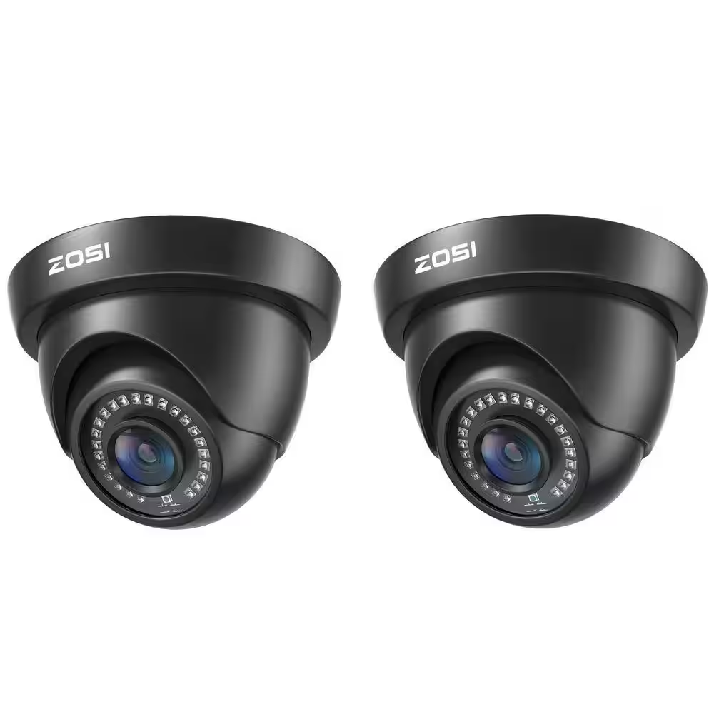 2Pcs 2MP Hardwired Hybrid 4 in 1 TVI CVI AHD CVBS Security Camera Outdoor for 960H,720P,1080P,5MP,4K Analog DVR - Black