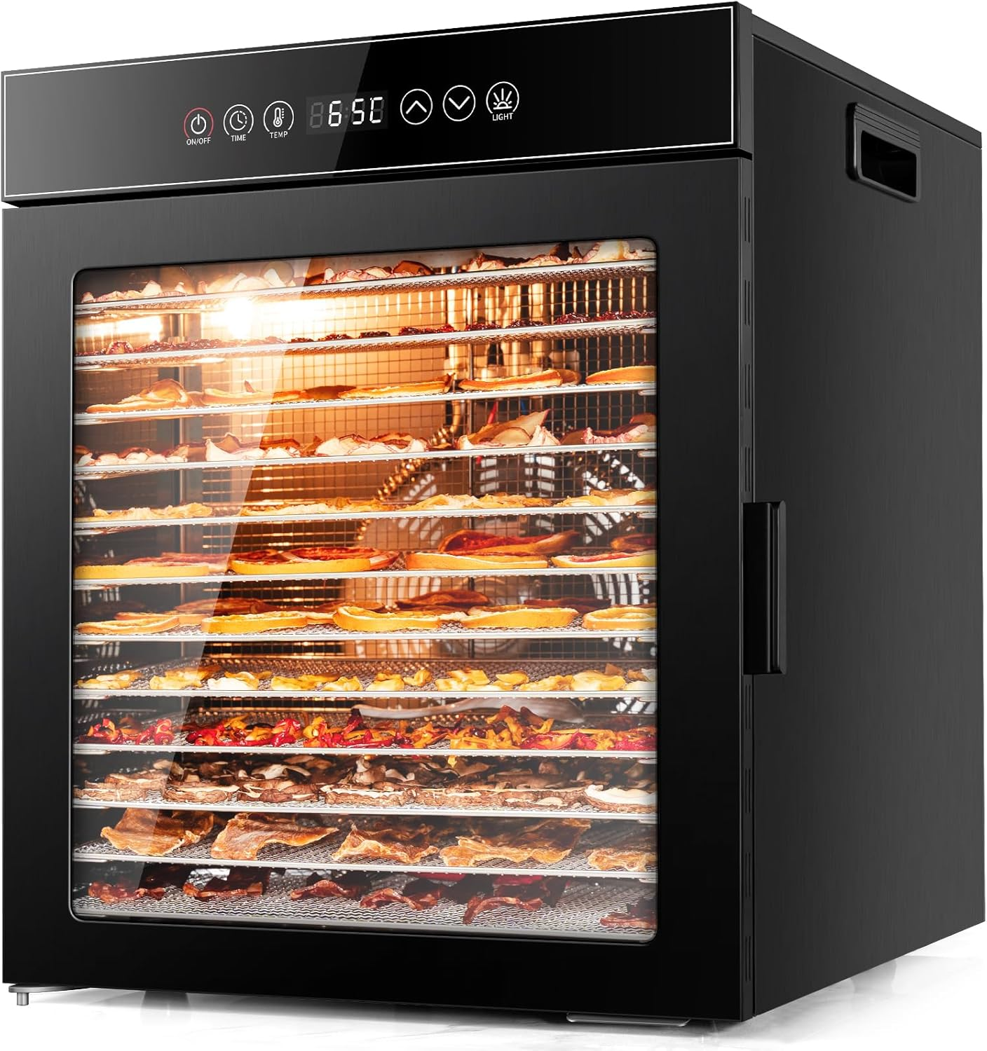 12 Trays Stainless Steel Food Dehydrator All in Black, Food Dryer UK with 30-90&deg;C Adjustable & 24Hr Digital Timer, Commercial Dehydrator Fruits for Fish Vegetables Meat Jerky Herb, 900W
