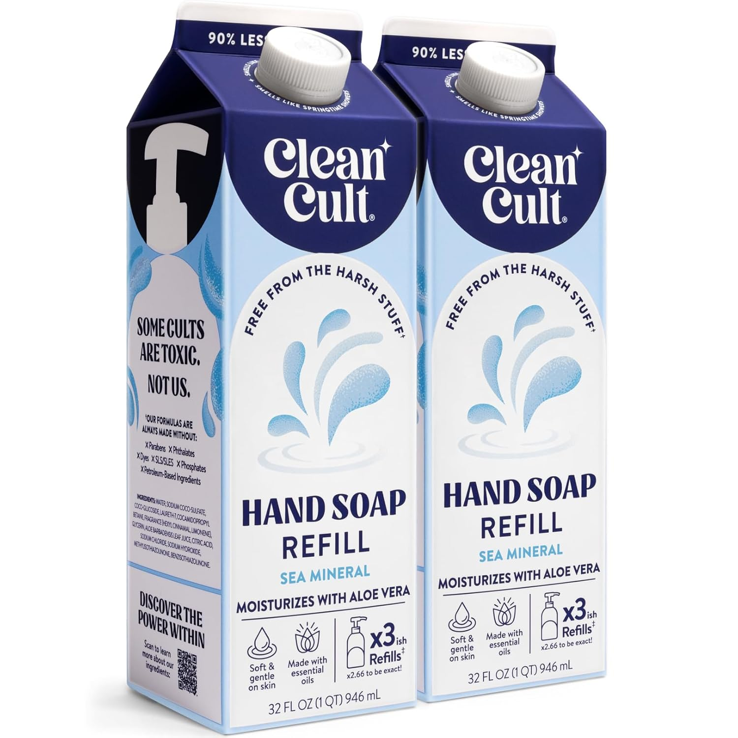 - Liquid Hand Soap Refills - Sea Minerals - Gentle on Sensitive Skin - Made with Aloe Vera & Essential Oils - Eco Friendly - Paper-Based Packaging - 32 Oz/2 Pack