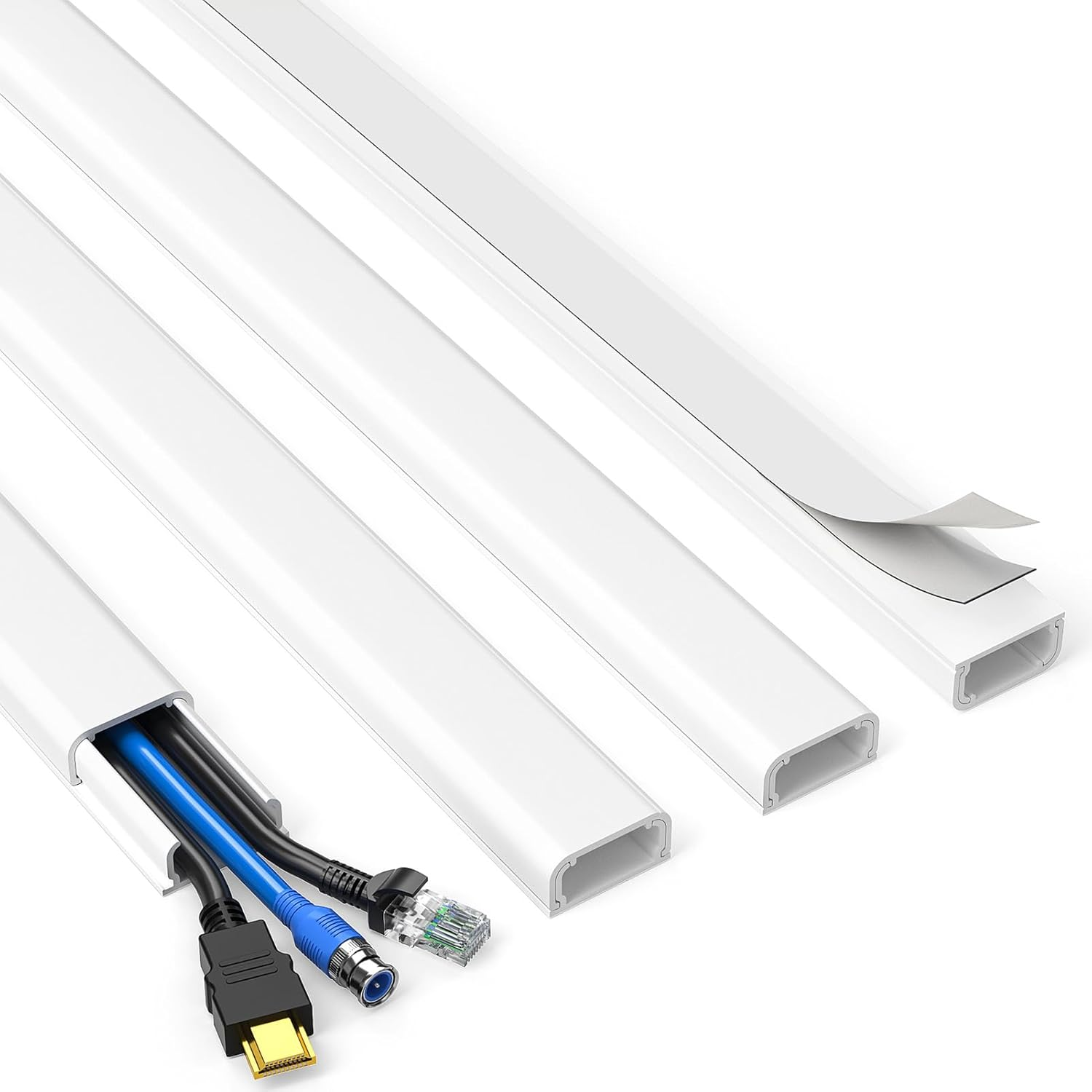 Cord Hider Cable Concealer, 62.8in Cord Covers for 2-3 Wires on Wall, Cable Hider Cable Management, Wire Hider Wire Covers for Cords on Wall, TV Cable Cover Raceway, 4X L15.7 W0.94 H0.47in