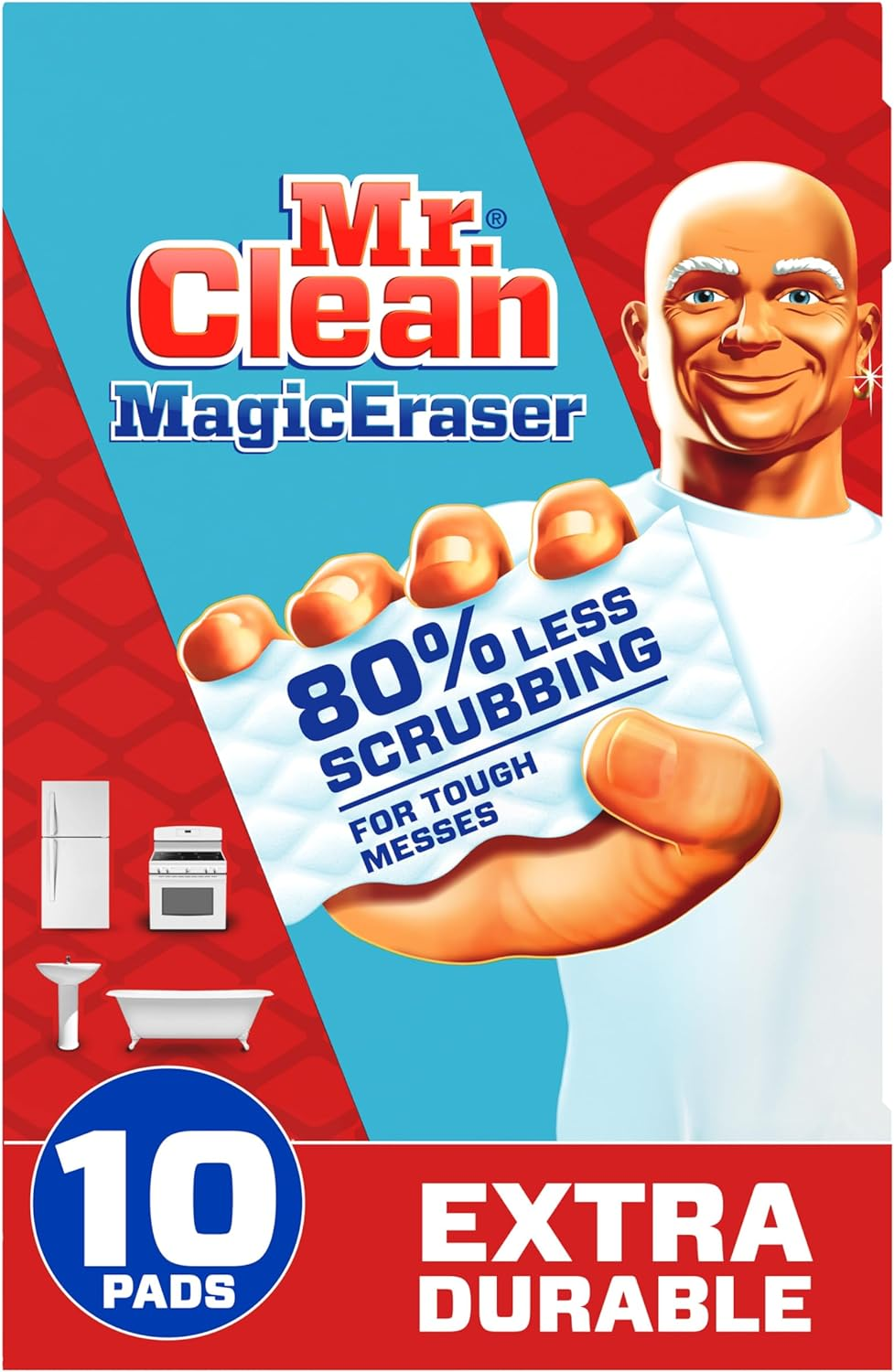 Magic Eraser, Extra Durable, Shoe, Bathroom, Shower, and Car Window and Windshield Cleaner, Cleaning Pads with Durafoam, 10 Count