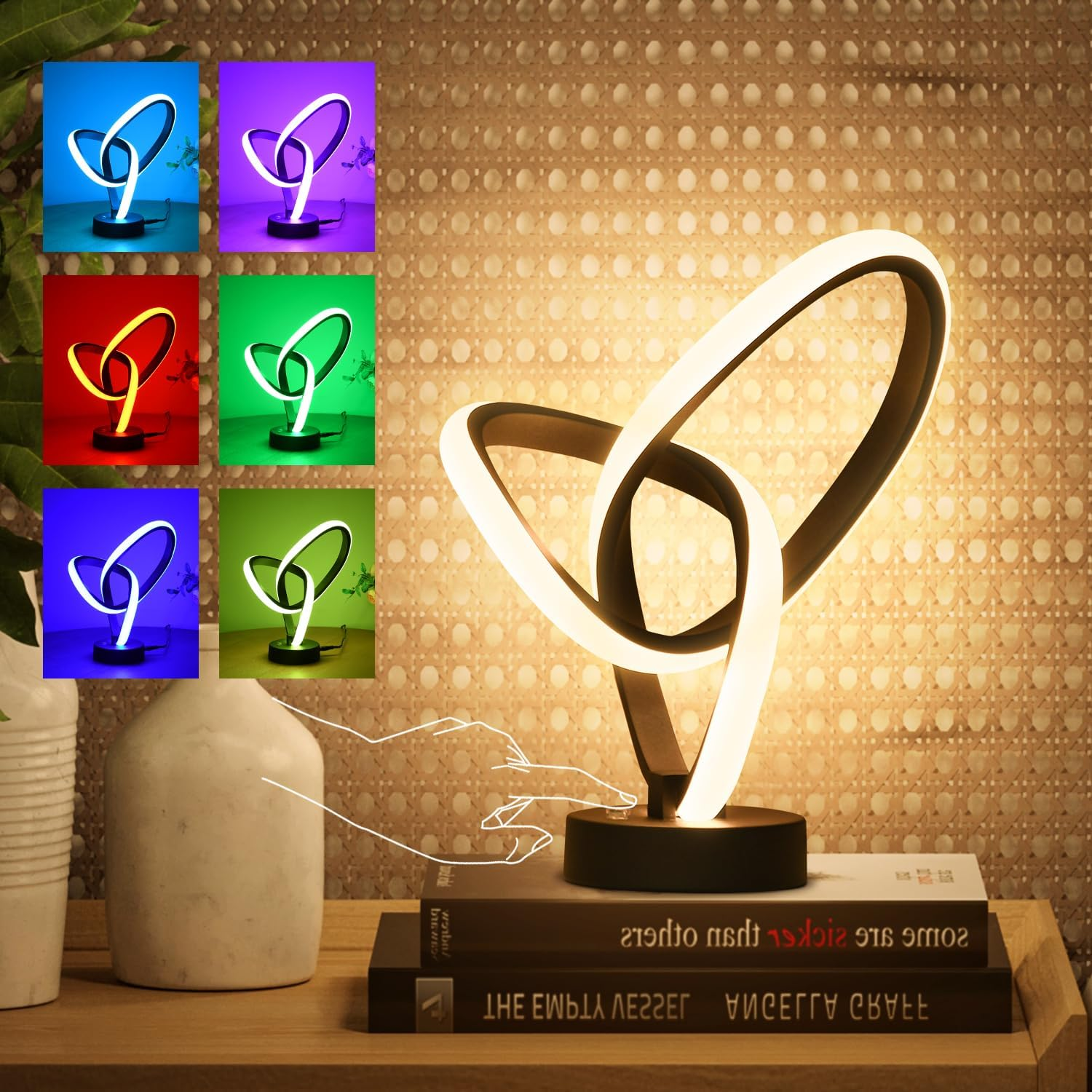 Vocevos LED Modern Table Lamps Christmas Lamp Gifts, RGB Table Lamp with 7 Colors 10 Light Modes, 3-Way Dimmable Bedside Touch Spiral Cool Desk Lamps for Nightstand