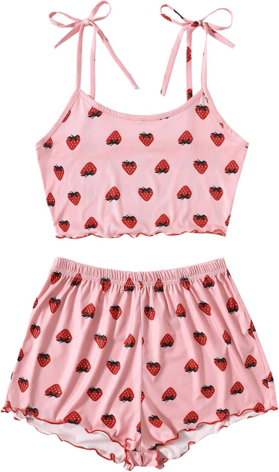 Women'S Summer Strawberry Print Cami Top and Shorts Sleepwear Pajamas Set