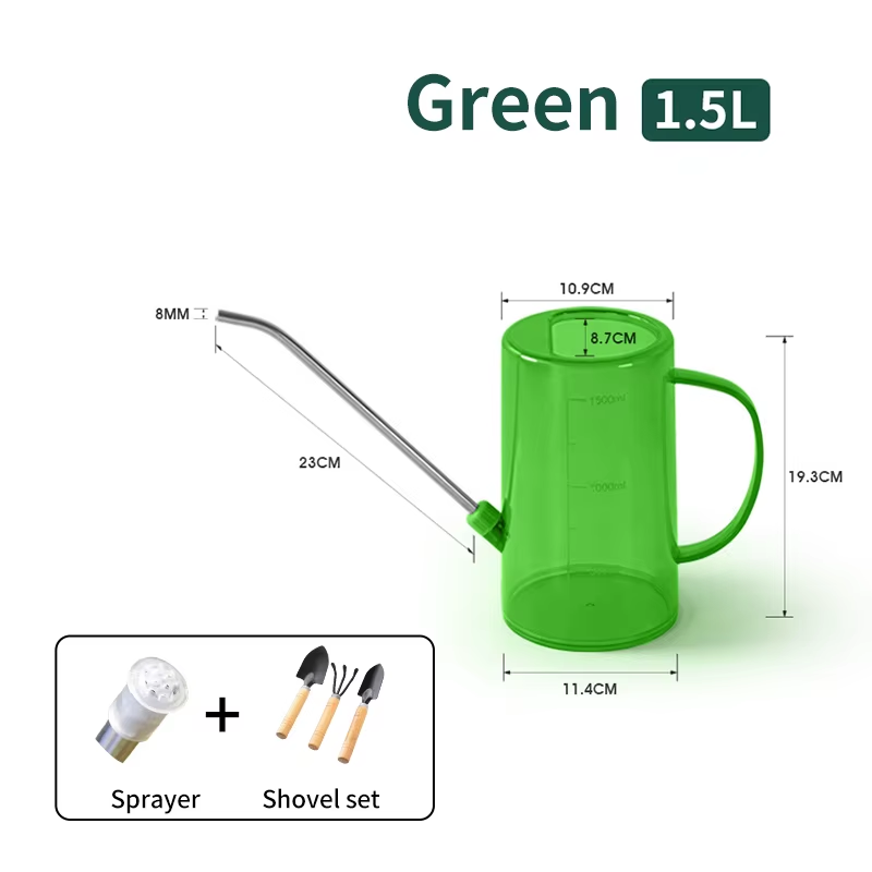 1/1.5L Long Spout Watering Can with Gardening Shovel Set Garden Irrigation Spraying Pot for Indoor Outdoor Plants Flower Office