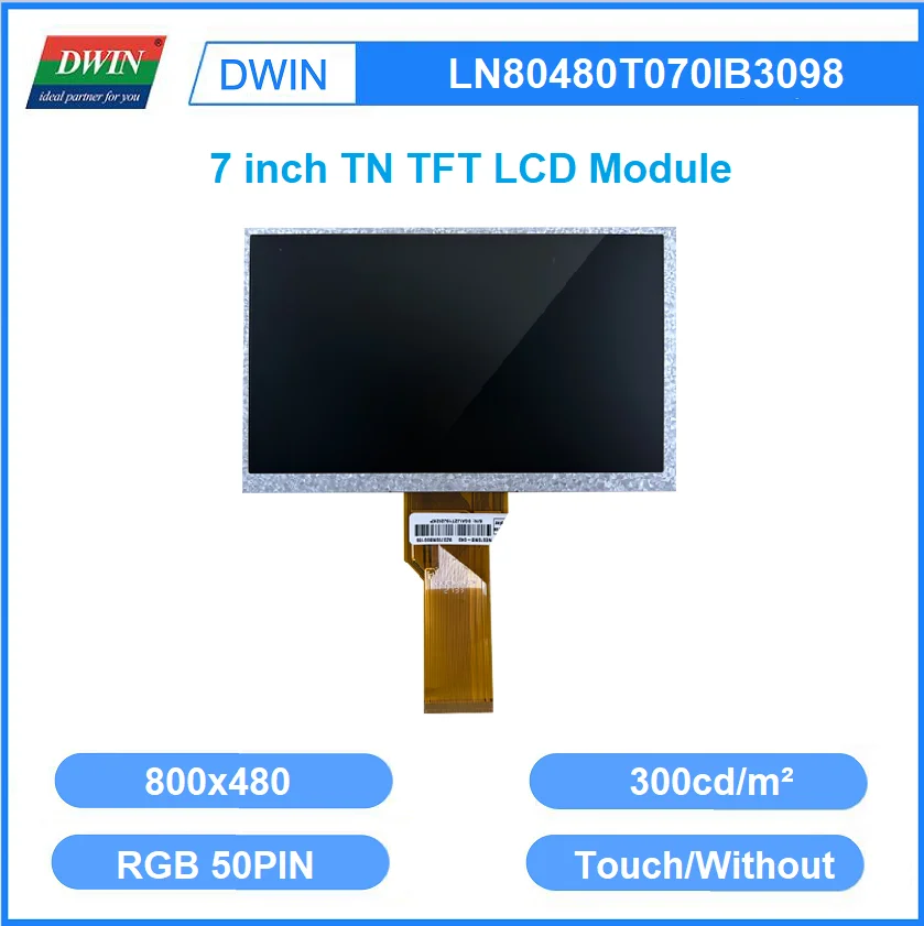 7 Inch 800x480 24bit RGB 300nit TN TFT LCD Display Capacitive Resistive Touch For ESP32 STM32