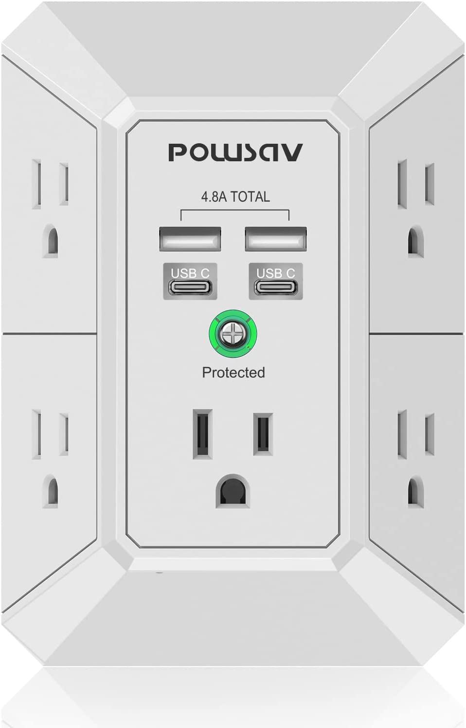 5-Outlet Power Strip with 4 USB Ports - Surge Protector for Home, Office, School - ETL Listed