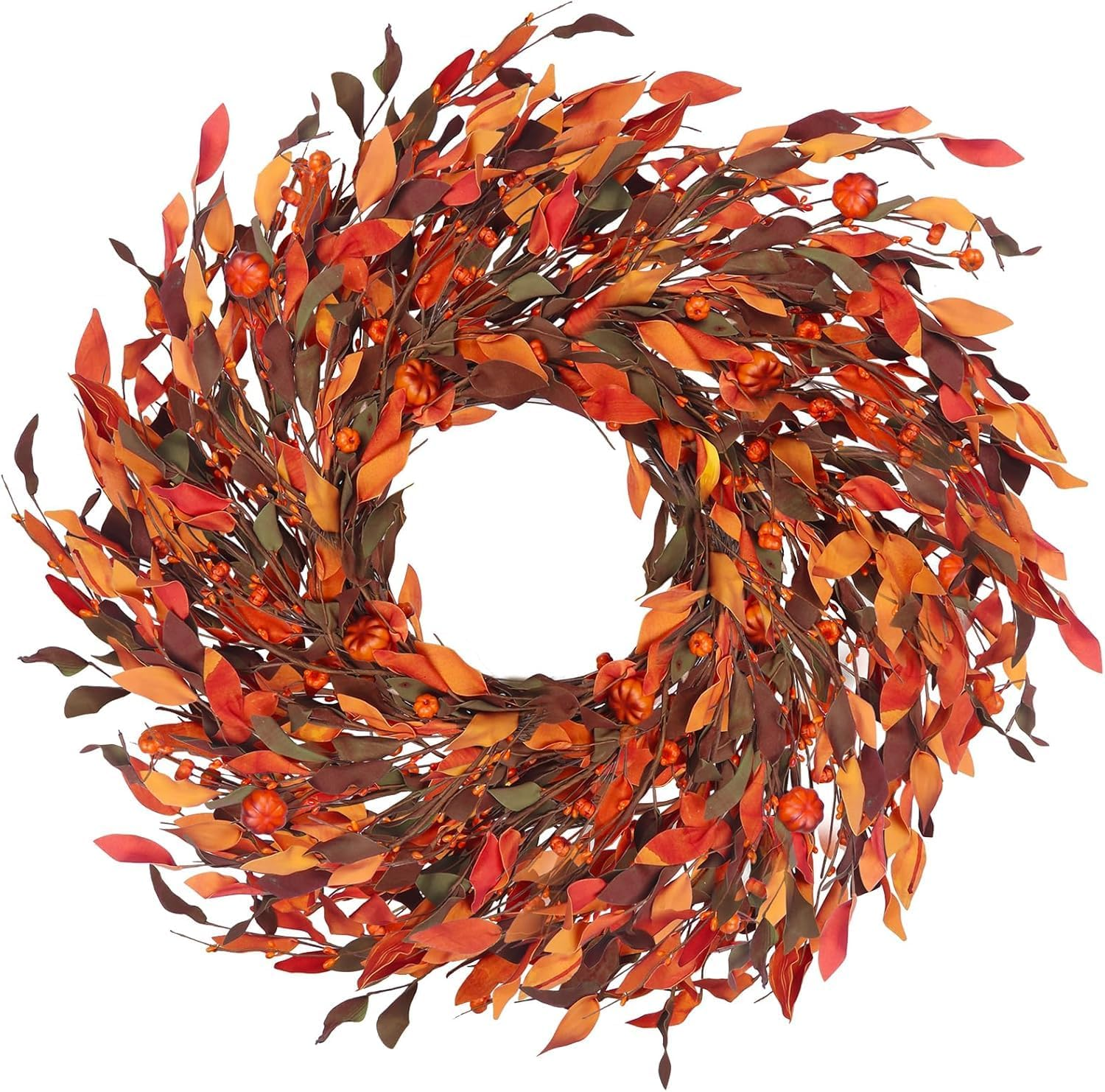 25" Fall Wreaths for Front Door with Pumpkin & Fall Leaves - Thanksgiving Harvest Front Door Wreath Decor, Farmhouse Outdoor Fall Wreath, Large Autumn Wreaths for Outside/Indoor
