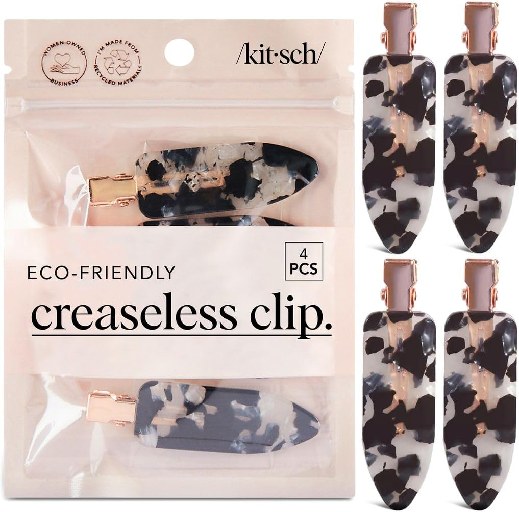 Kitsch Creasless Hair Clips for Women 4Pcs - Black Terrazzo