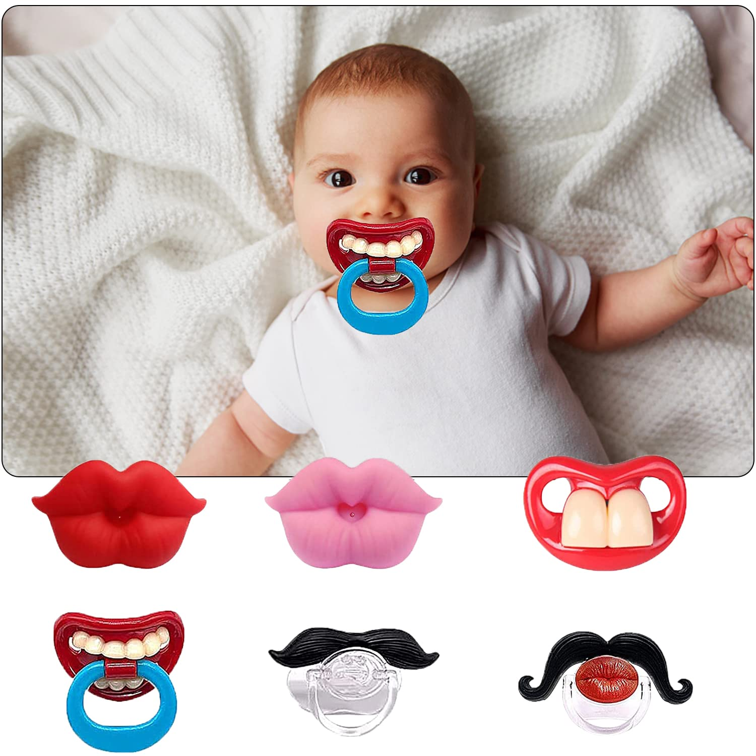 6Pcs Funny Pacifier Infant Pacifier Cute Kissable Lips and