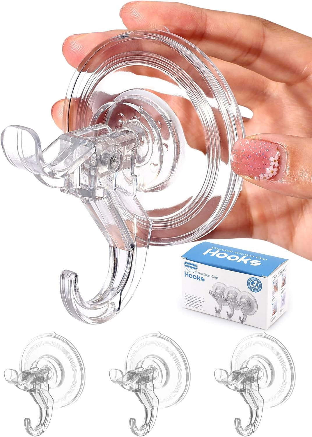 3 Pack Suction Cup Hooks, Clear Suction Cup Hanger, Removable Small Suction Cups for Shower, Bathroom, Glass, Door, Windows, Kitchen-Max Hanging up to 11 Lbs on Smooth Surface