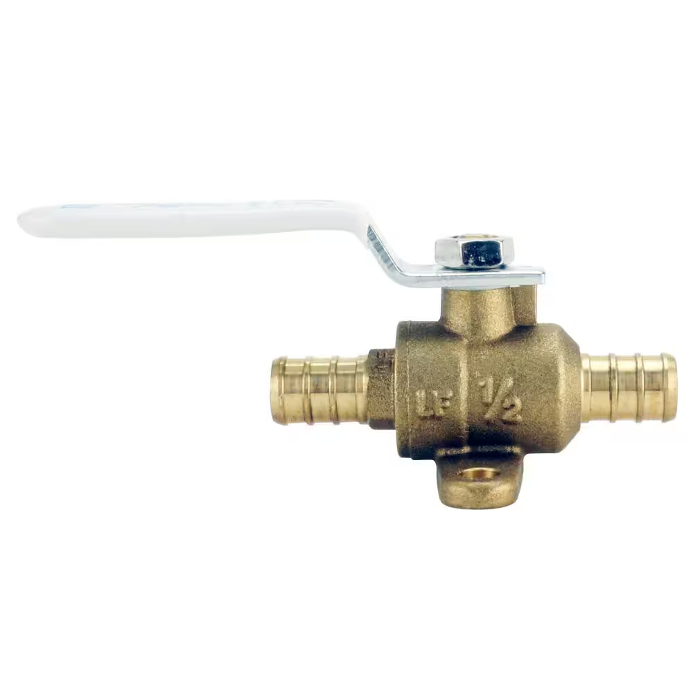 1/2 In. Brass PEX-B Barb Ball Valve with Drain and Mounting Pad