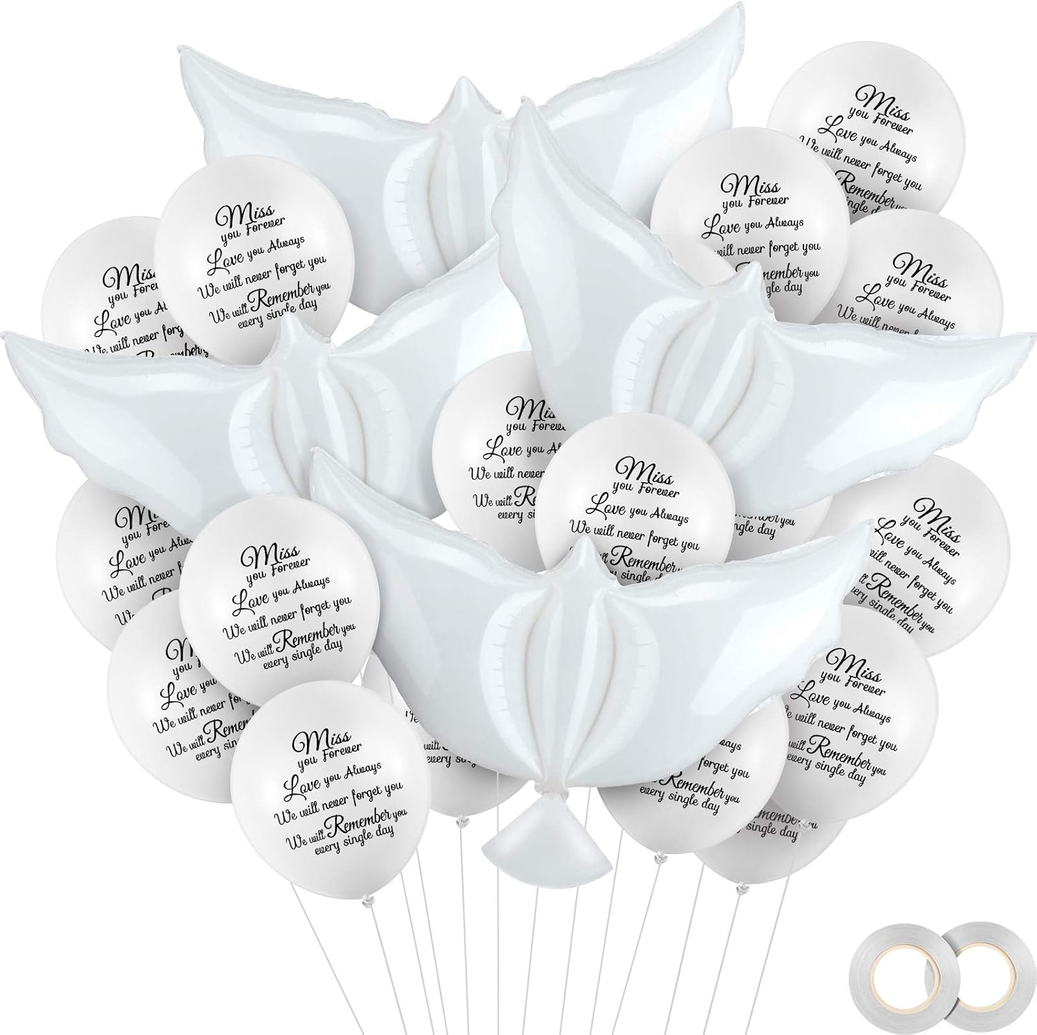 36 Memorial Balloons with 4 Dove Balloons for Funerals and Remembrance Events