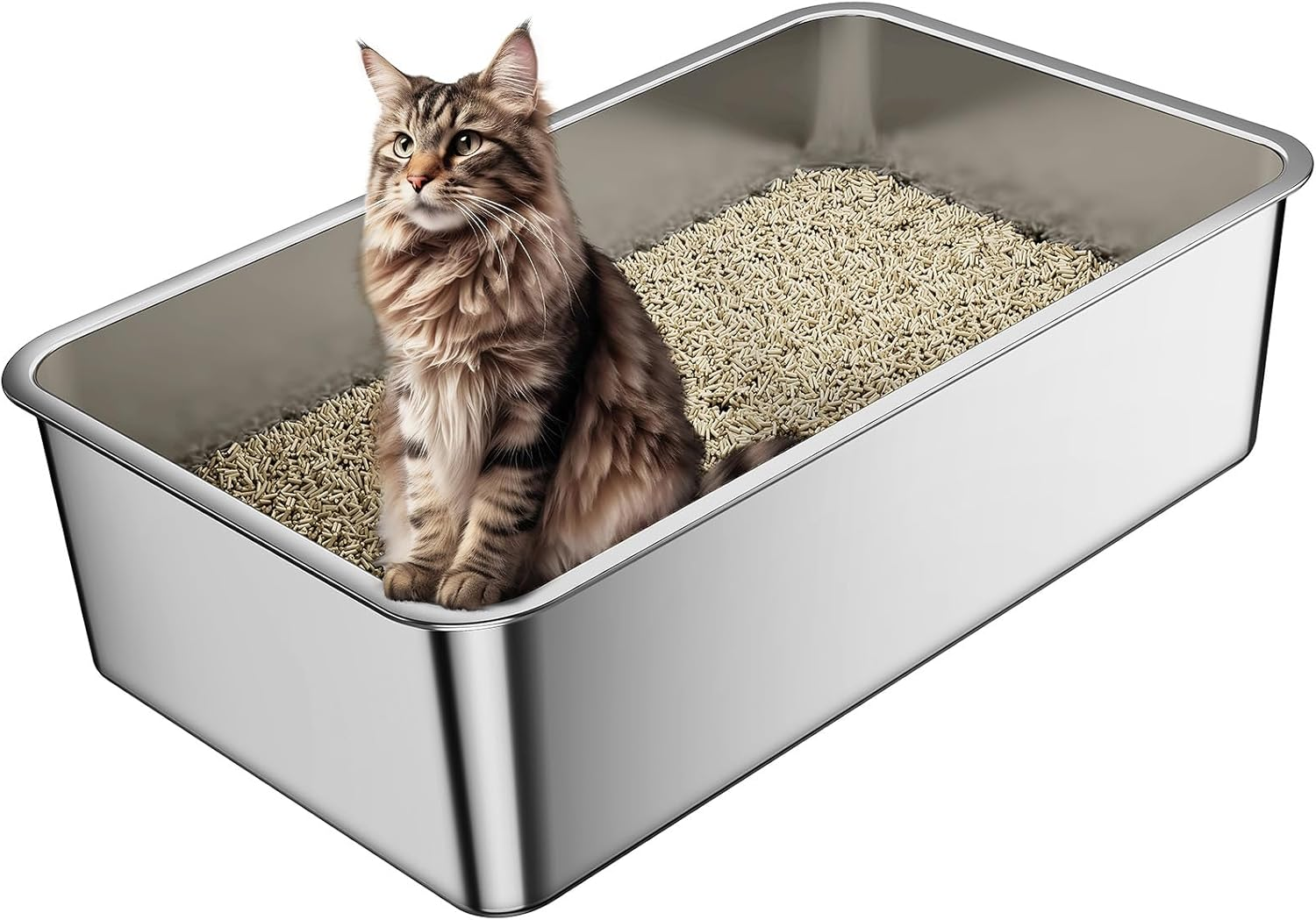 Stainless Steel Litter Box Big Cat 60 L X 40 W X 15 H, Metal Litter Boxes No Odor Left, Non-Sticky, Easy to Clean, Rust Proof