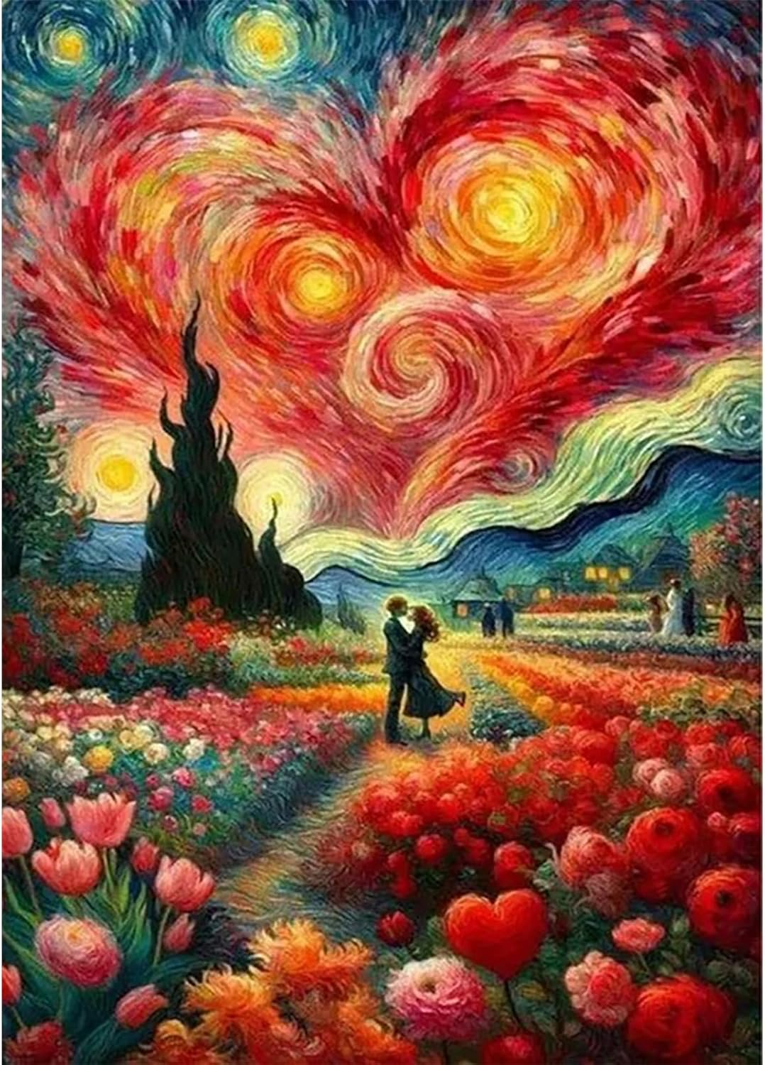 Van Gogh Style Diamond Art Kits for Adults, Heart Sky Diamond Painting for Beginners, Full Drill round Gem Art Diamonds Dots Crafts for Home Wall Decor 12X16 Inch