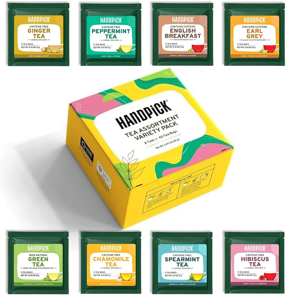 , Tea Bags Sampler Assortment Variety Pack Gift Box 8 Flavors, 40 Tea Bags - Perfect Variety | English Breakfast, Green, Black, Herbal & More | Gifts for Him/Her