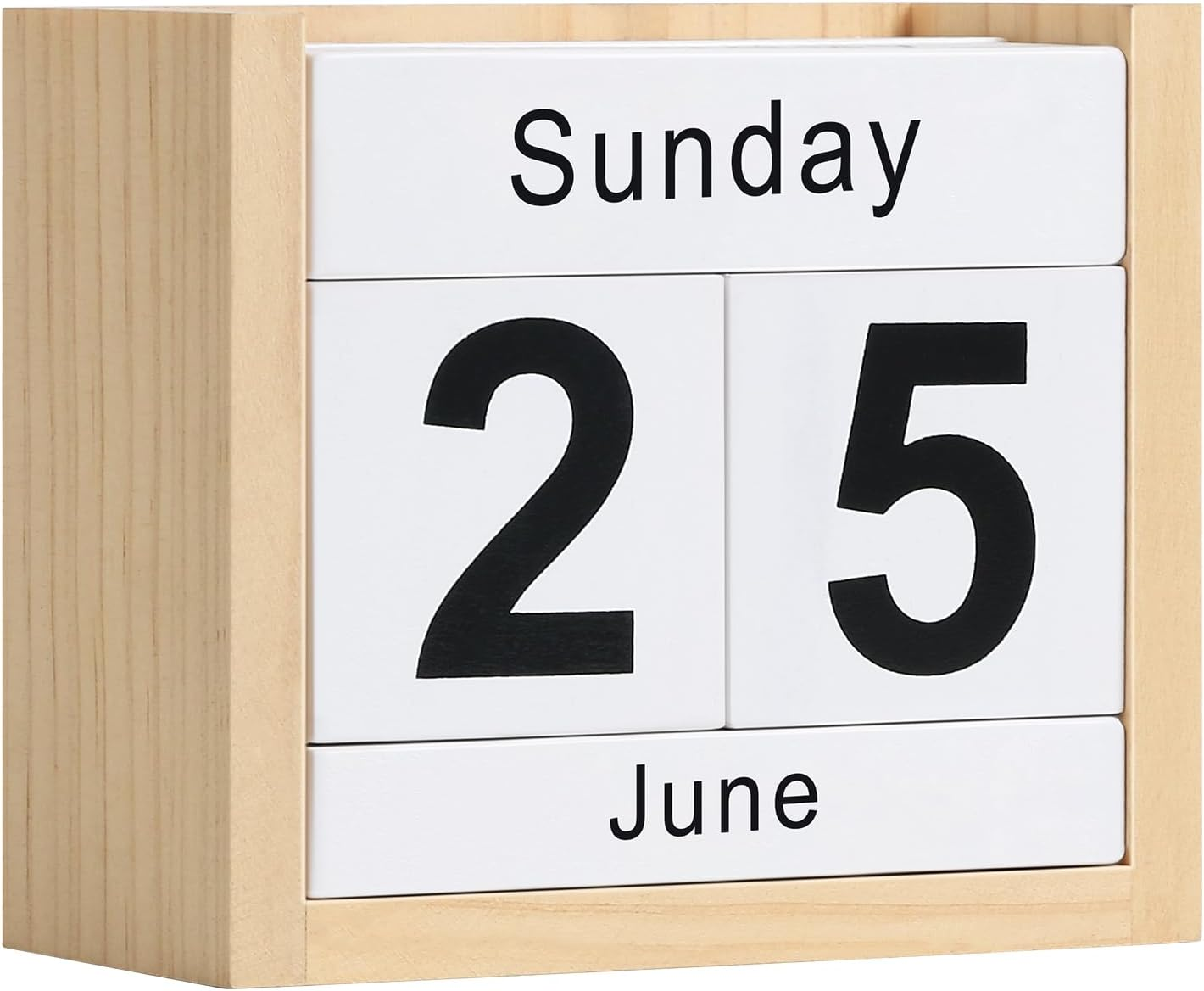 Wooden Block Calendar for Desk, Daily Desktop Perpetual Desk Calendar, Cute Date Display Blocks Desk Accessory for Home Office Decor, Teacher, Classroom, Reusable Yearly, Wood Grain