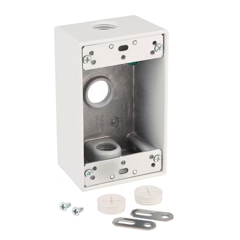 1-Gang Metallic Weatherproof Outlet Box with (3) 1/2 In. Holes, White
