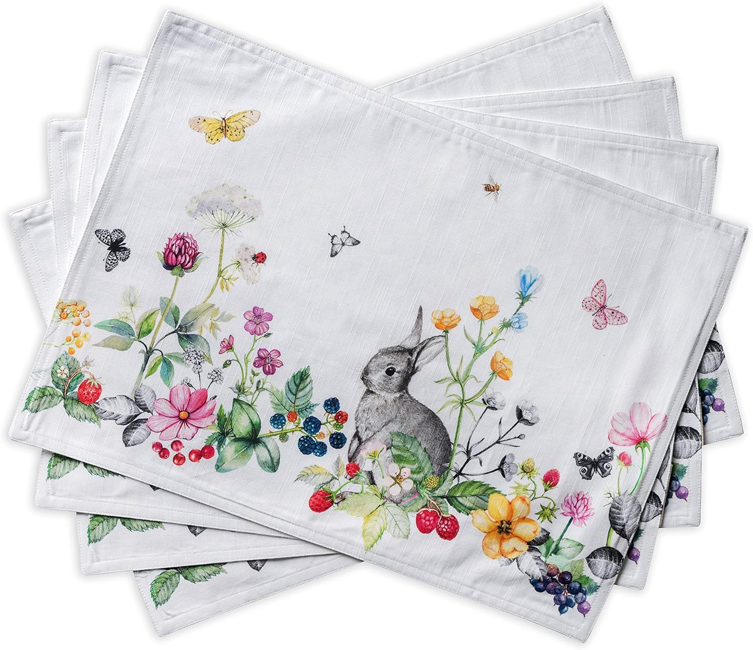 Placemats Set of 4 100% Cotton Washable Cloth Place Mats, Reusable Table Mats for Kitchen Dining Decoration, Party, Wedding, Restaurant Spring/Summer (Printemps, 13