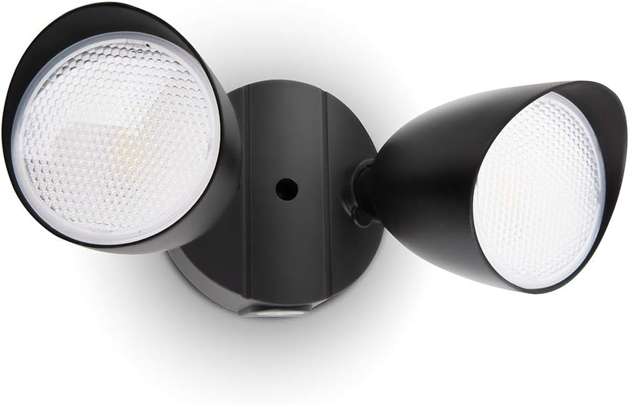 6222B-D2D 2500 Lumen 32 Watt Dusk to Dawn Dual-Head Flood Light Outdoor Waterproof Exterior Security Floodlight Light, Full Metal Design for Patio, Garden, Yard-Black